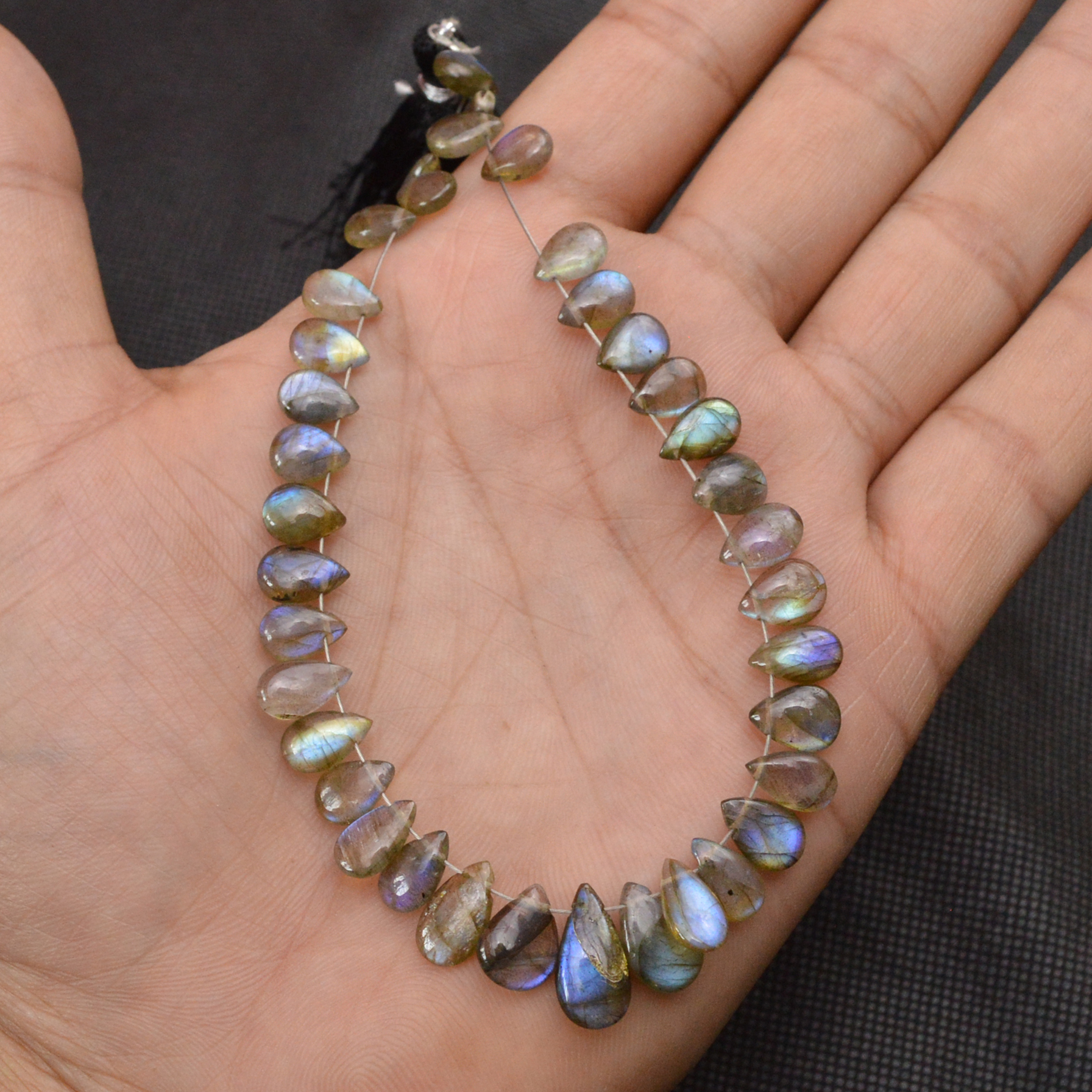 37 Pcs 62 Cts Natural Labradorite Drop Beads Side Drilled Briolette Gemstone 12x6 6x4mm 18646