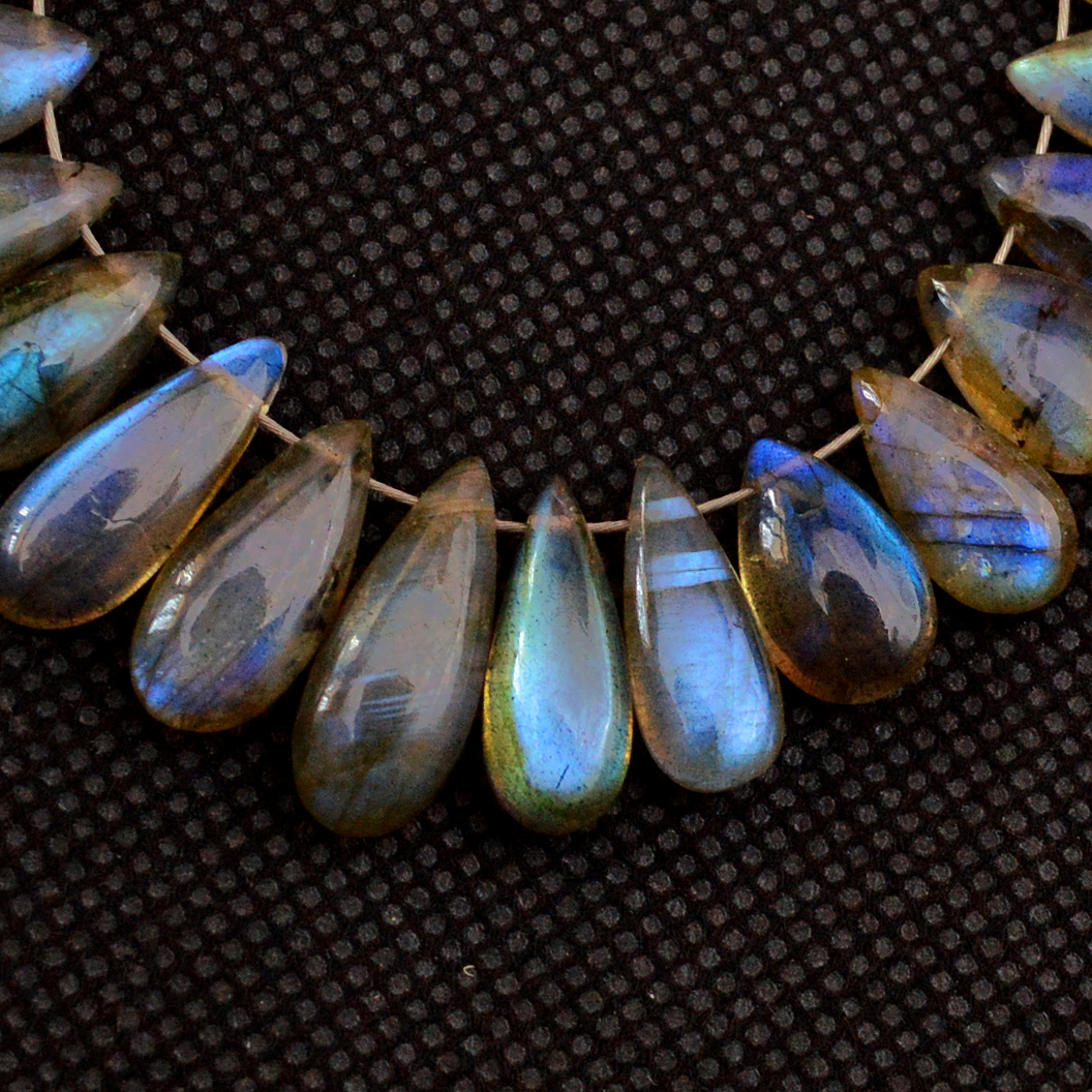 31 Pcs 86 Cts Natural Labradorite Drop Beads Side Drilled Briolette Gemstone 15x5 8x5mm 18647