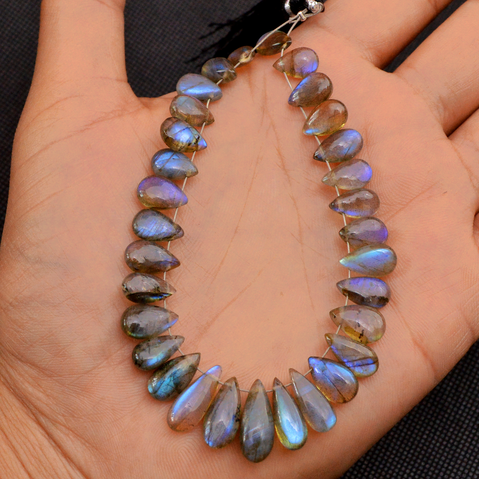 31 Pcs 86 Cts Natural Labradorite Drop Beads Side Drilled Briolette Gemstone 15x5 8x5mm 18647