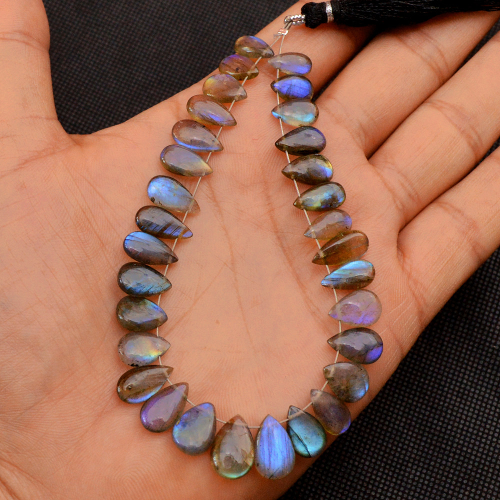 Image of 30 Pcs 81 Cts Natural Labradorite Drop Beads, Side Drilled Briolette Gemstone 11x7 9x4mm #18649