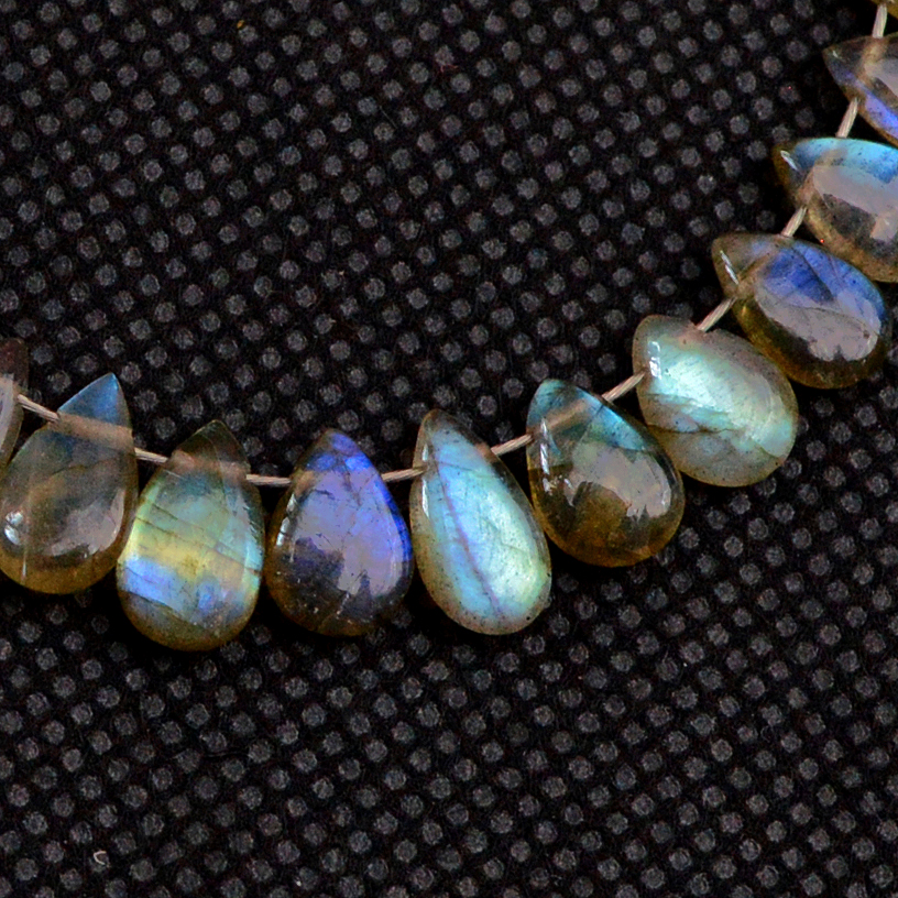43 Pcs 38 Cts Natural Labradorite Drop Beads Side Drilled Briolette Gemstone 7x3 4x2mm 18650