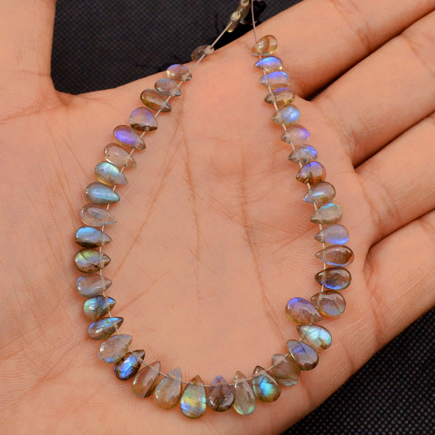 43 Pcs 38 Cts Natural Labradorite Drop Beads Side Drilled Briolette Gemstone 7x3 4x2mm 18650