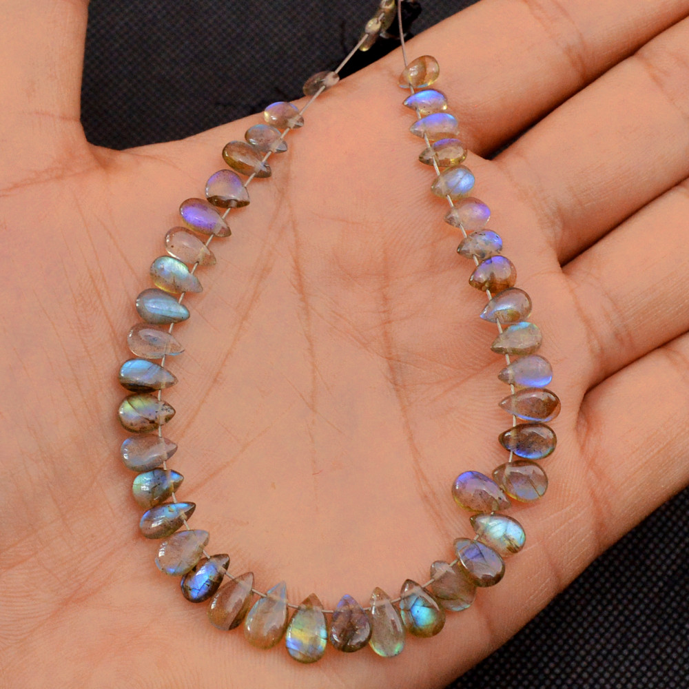 Image of 43 Pcs 38 Cts Natural Labradorite Drop Beads, Side Drilled Briolette Gemstone 7x3 4x2mm #18650