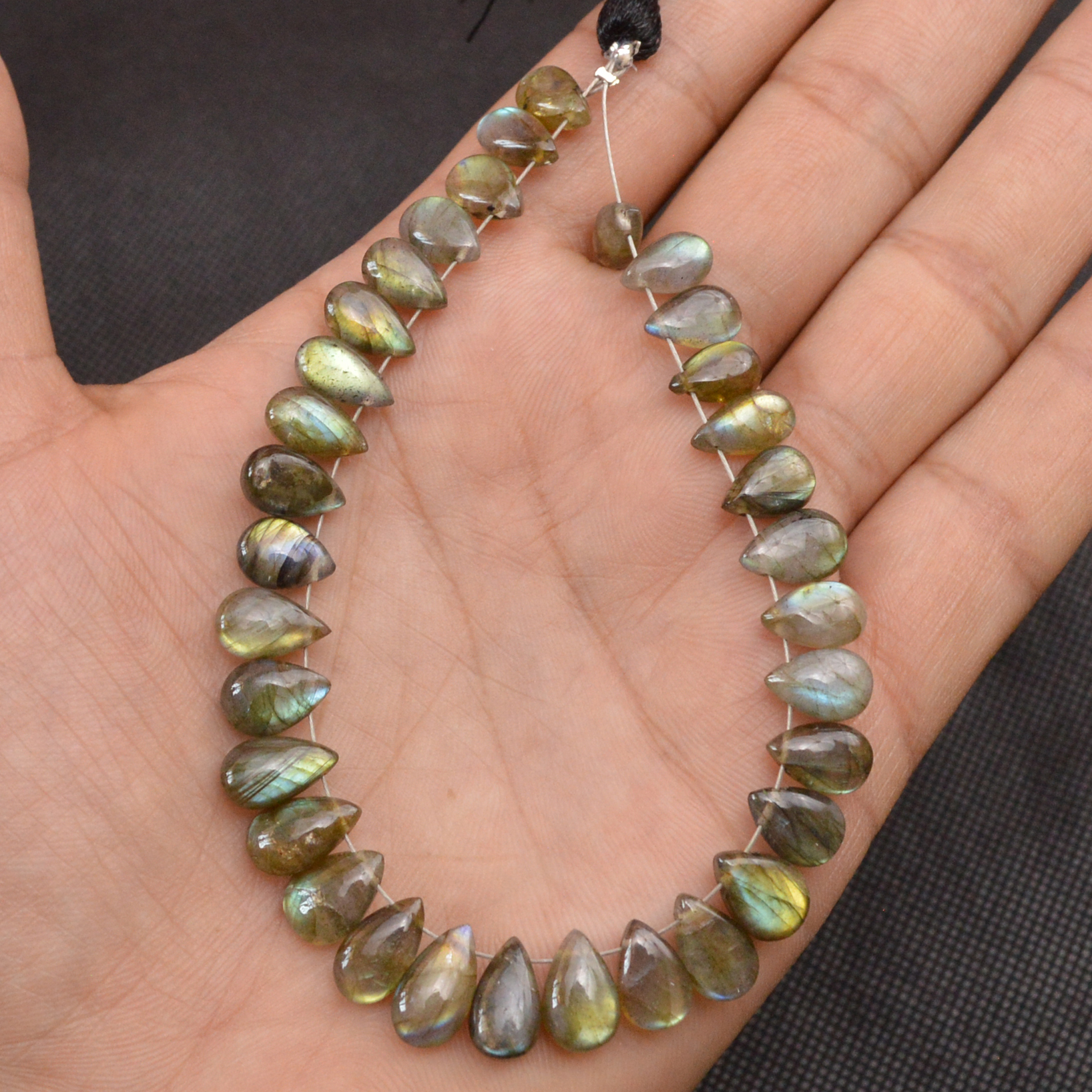 33 Pcs 81 Cts Natural Labradorite Drop Beads Side Drilled Briolette Gemstone 10x5 7x4mm 18651
