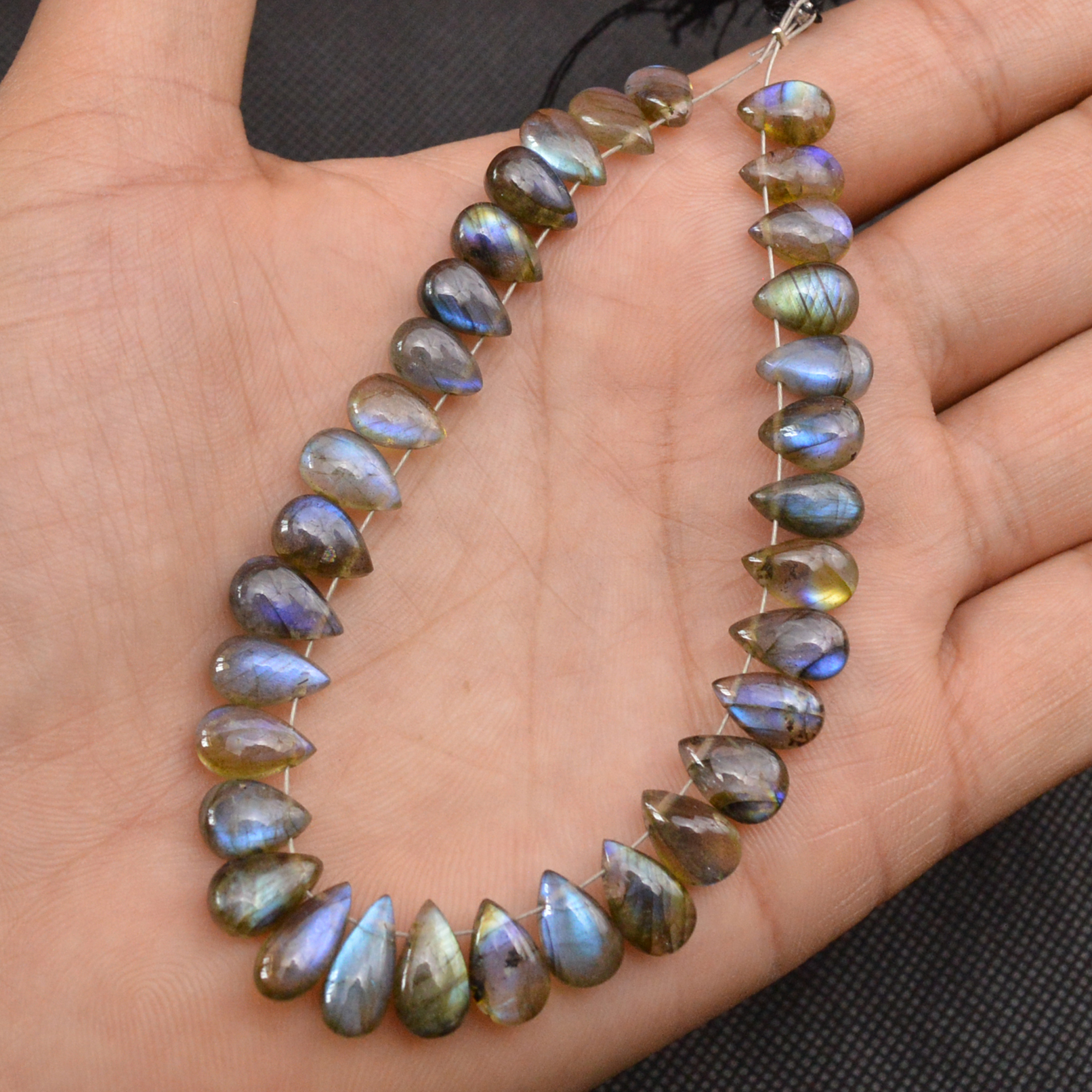 33 Pcs 76 Cts Natural Labradorite Drop Beads Side Drilled Briolette Gemstone 10x4 7x4mm 18652