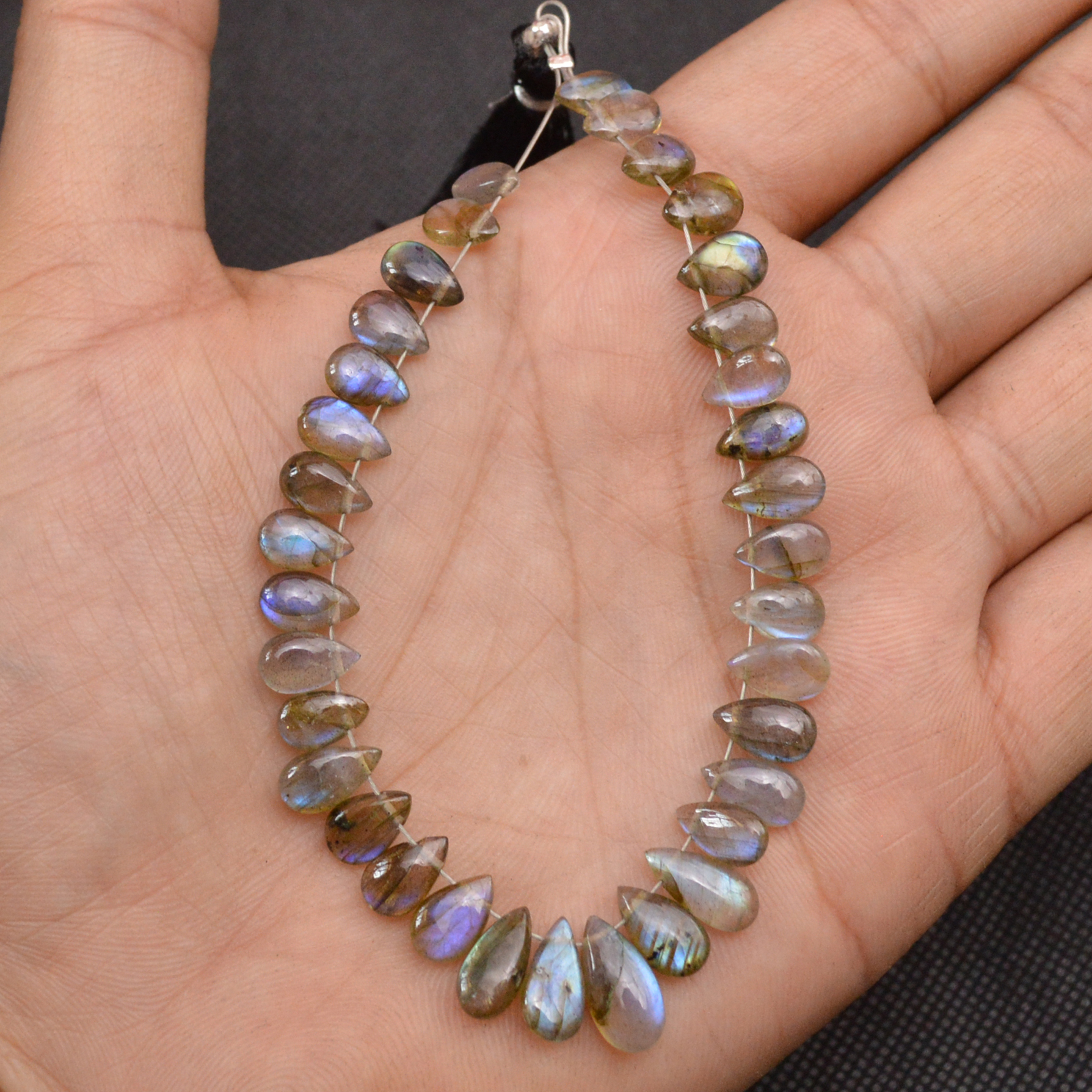 35 Pcs 51 Cts Natural Labradorite Drop Beads Side Drilled Briolette Gemstone 10x4 6x3mm 18654
