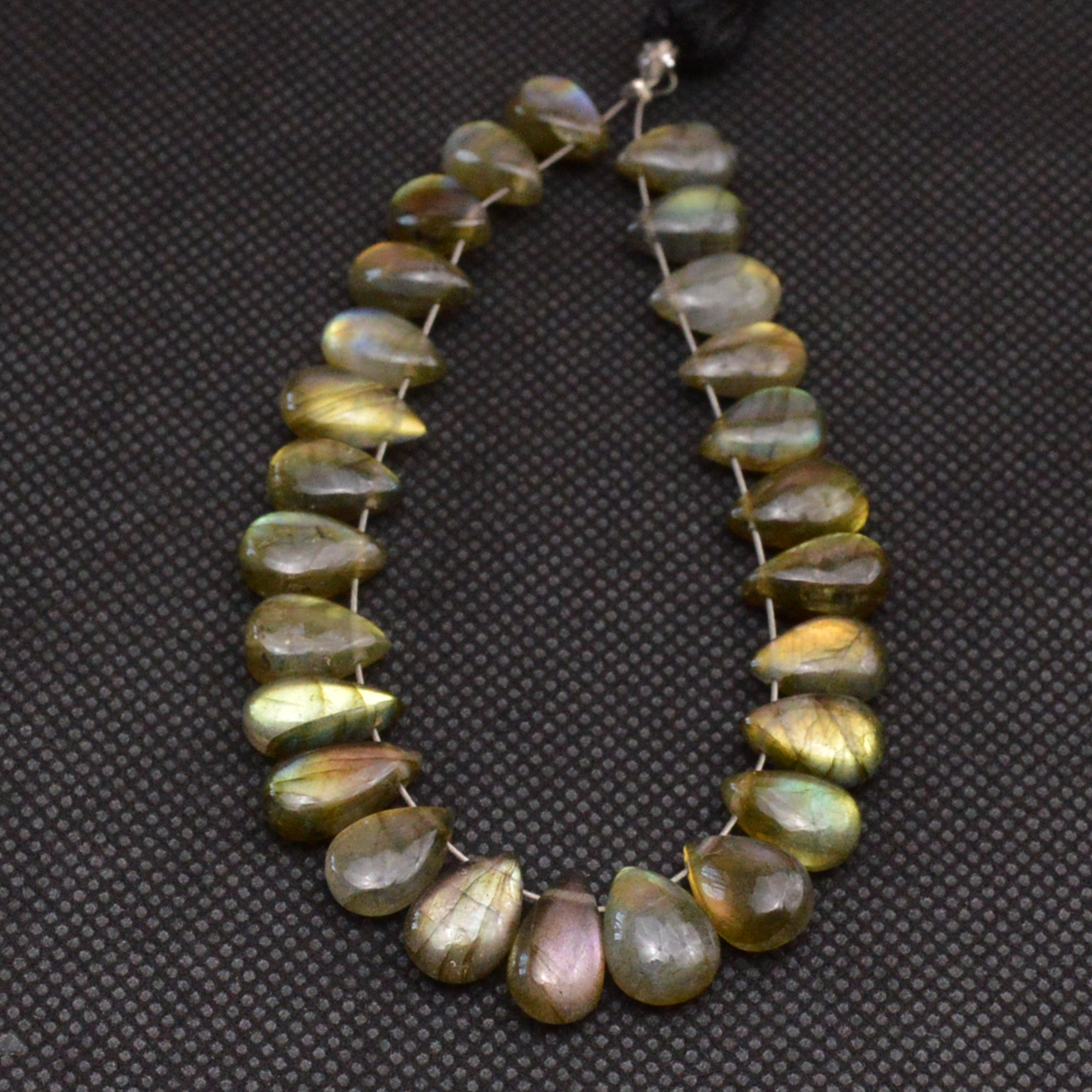 26 Pcs 69 Cts Natural Labradorite Drop Beads Side Drilled Briolette Gemstone 9x5 8x5mm 18655