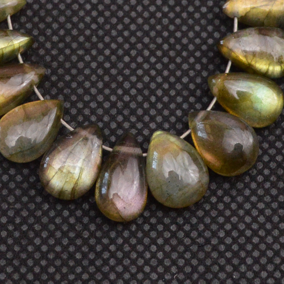 26 Pcs 69 Cts Natural Labradorite Drop Beads Side Drilled Briolette Gemstone 9x5 8x5mm 18655