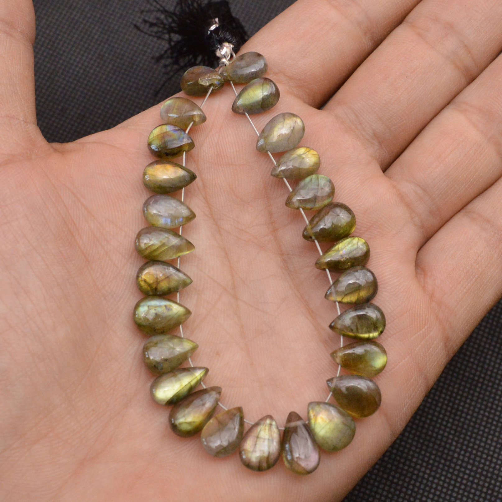 26 Pcs 69 Cts Natural Labradorite Drop Beads Side Drilled Briolette Gemstone 9x5 8x5mm 18655