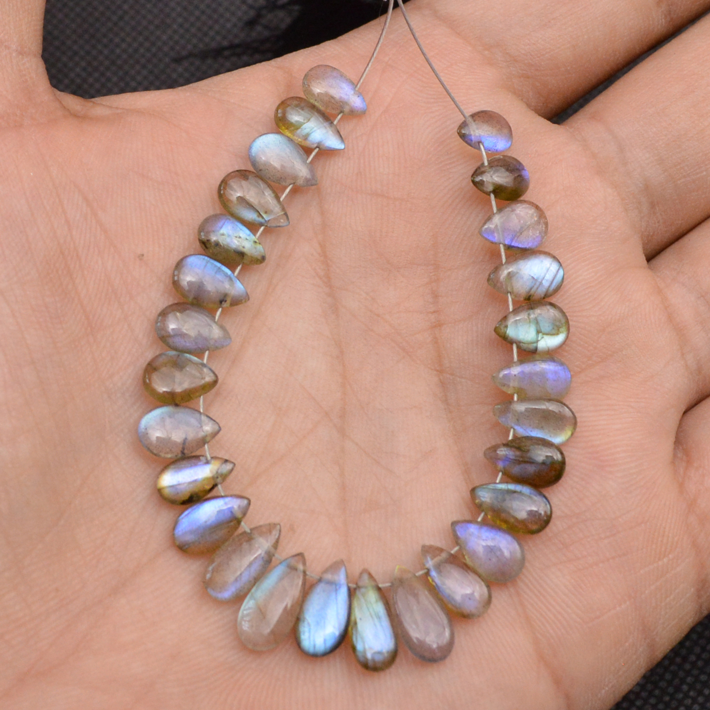 27 Pcs 32 Cts Natural Labradorite Drop Beads Side Drilled Briolette Gemstone 9x2 5x3mm 18656
