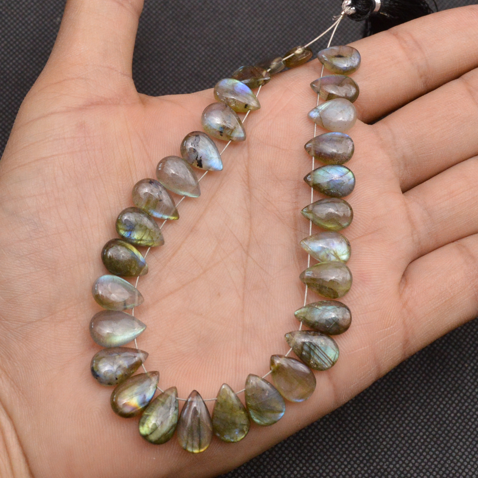29 Pcs 101 Cts Natural Labradorite Drop Beads Side Drilled Briolette Gemstone 11x7 9x6mm 18657