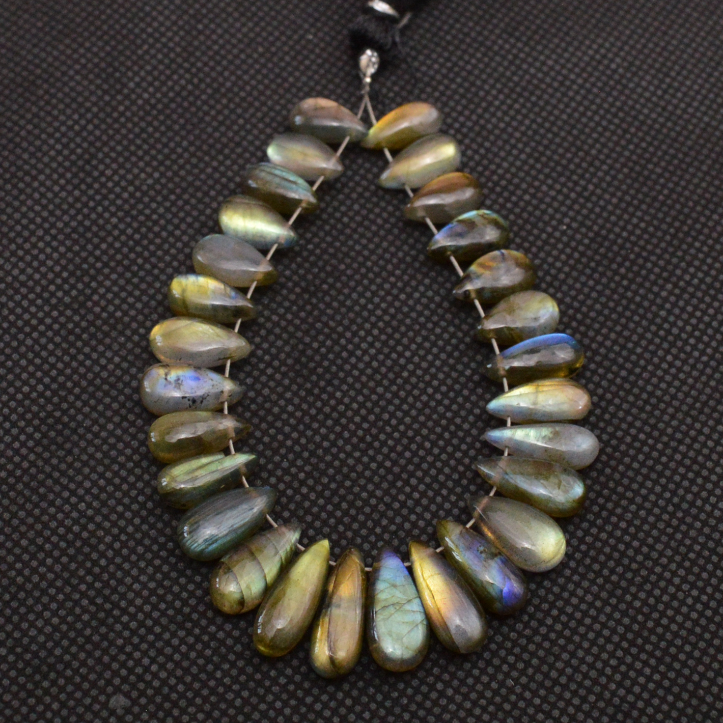 28 Pcs 83 Cts Natural Labradorite Drop Beads Side Drilled Briolette Gemstone 13x4 10x4mm 18658