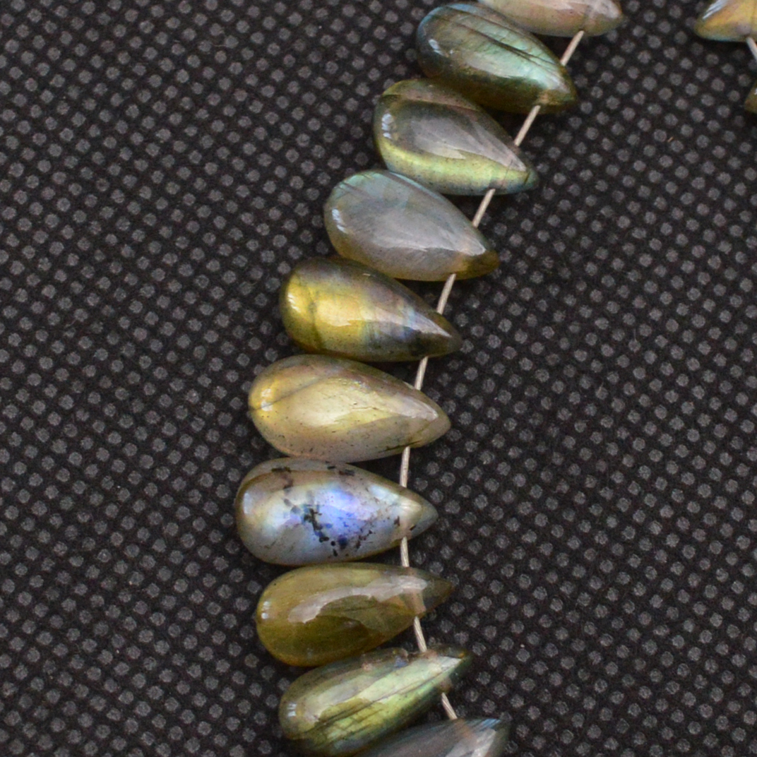 28 Pcs 83 Cts Natural Labradorite Drop Beads Side Drilled Briolette Gemstone 13x4 10x4mm 18658