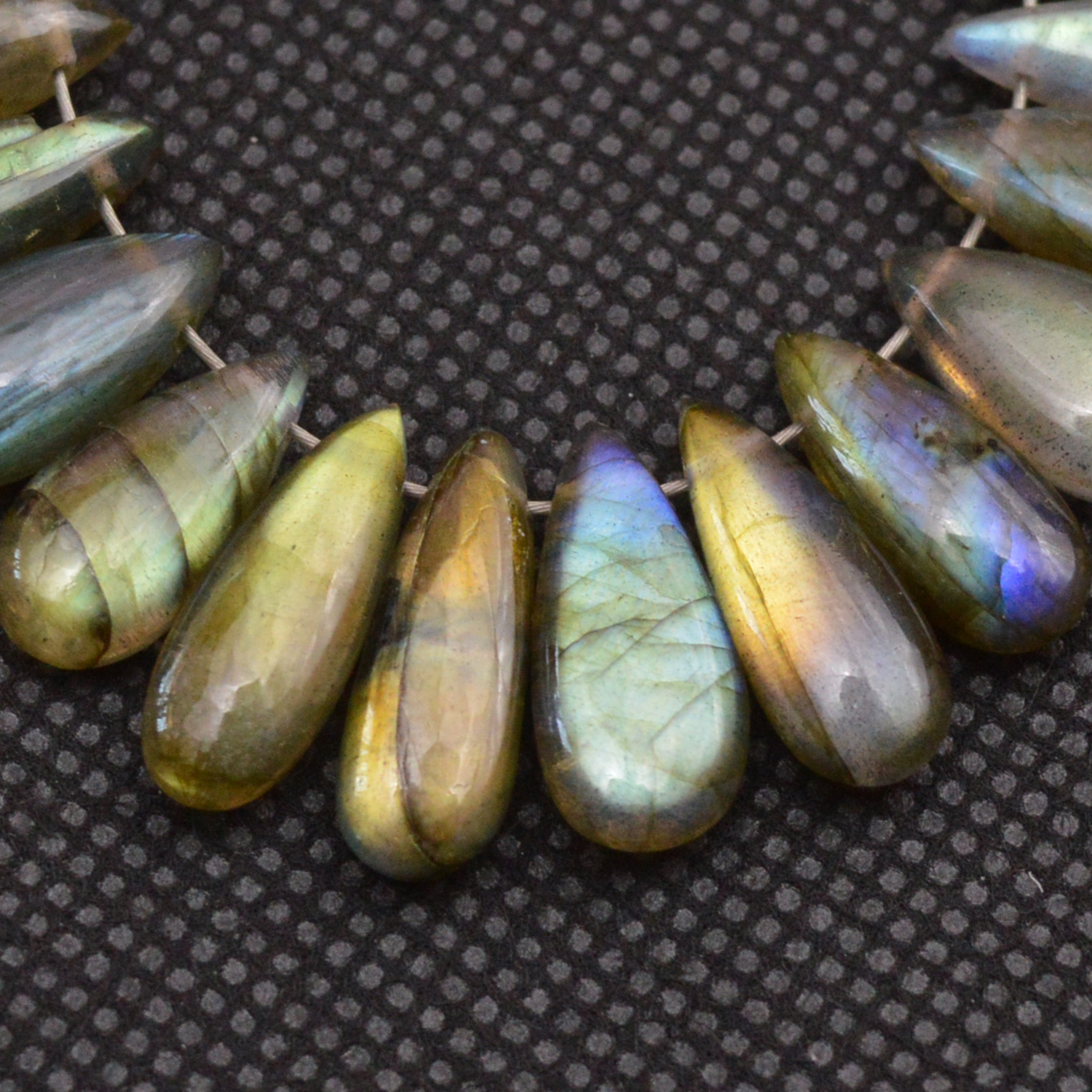 28 Pcs 83 Cts Natural Labradorite Drop Beads Side Drilled Briolette Gemstone 13x4 10x4mm 18658