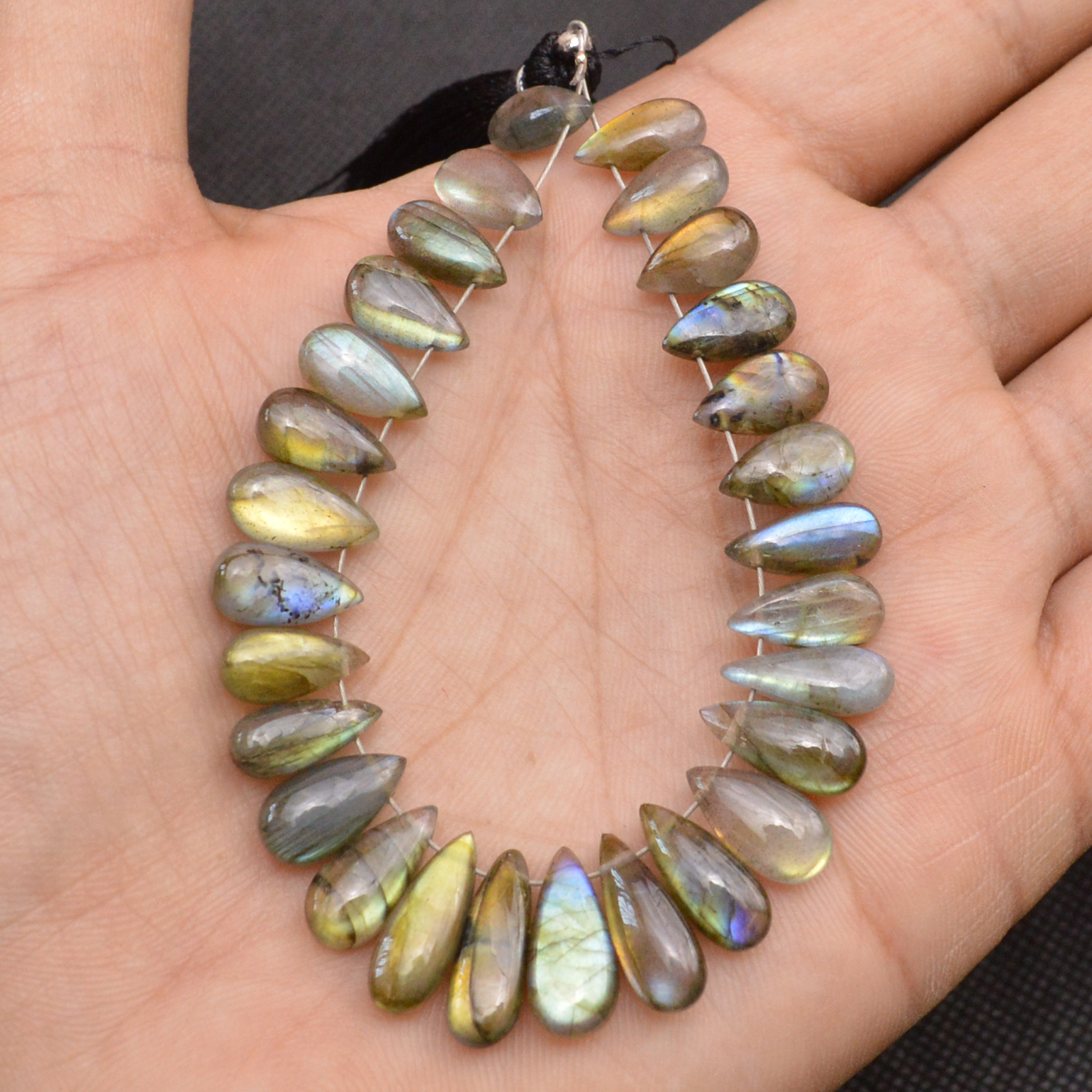 28 Pcs 83 Cts Natural Labradorite Drop Beads Side Drilled Briolette Gemstone 13x4 10x4mm 18658