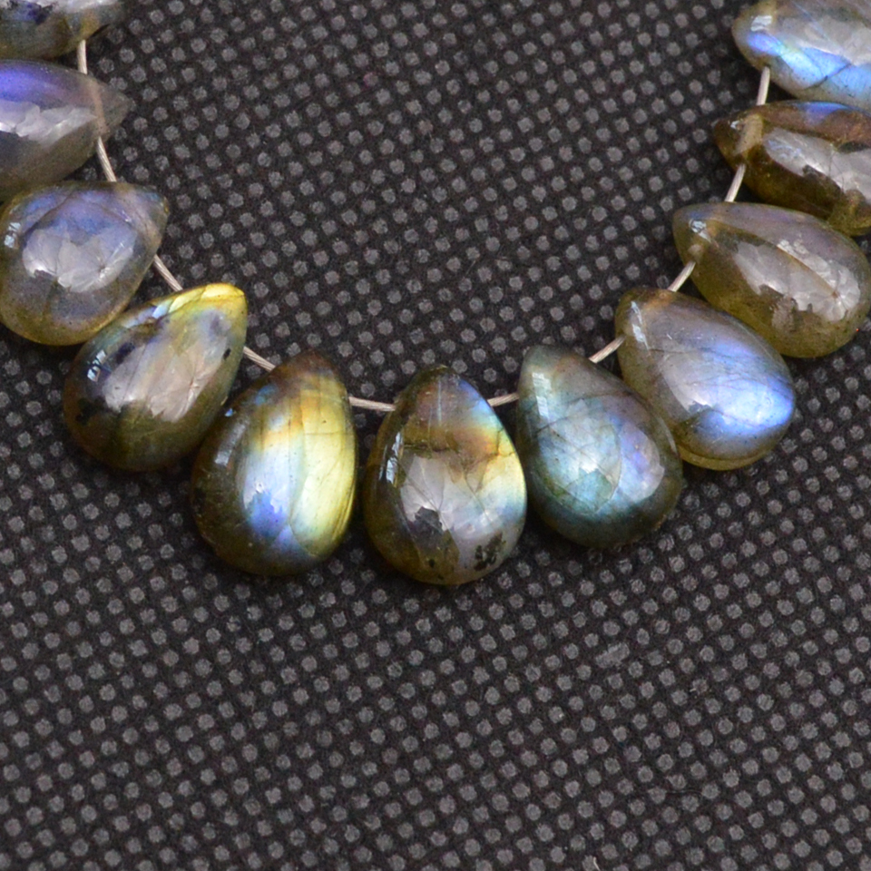 23 Pcs 83 Cts Natural Labradorite Drop Beads Side Drilled Briolette Gemstone 9x6 7x5mm 18659