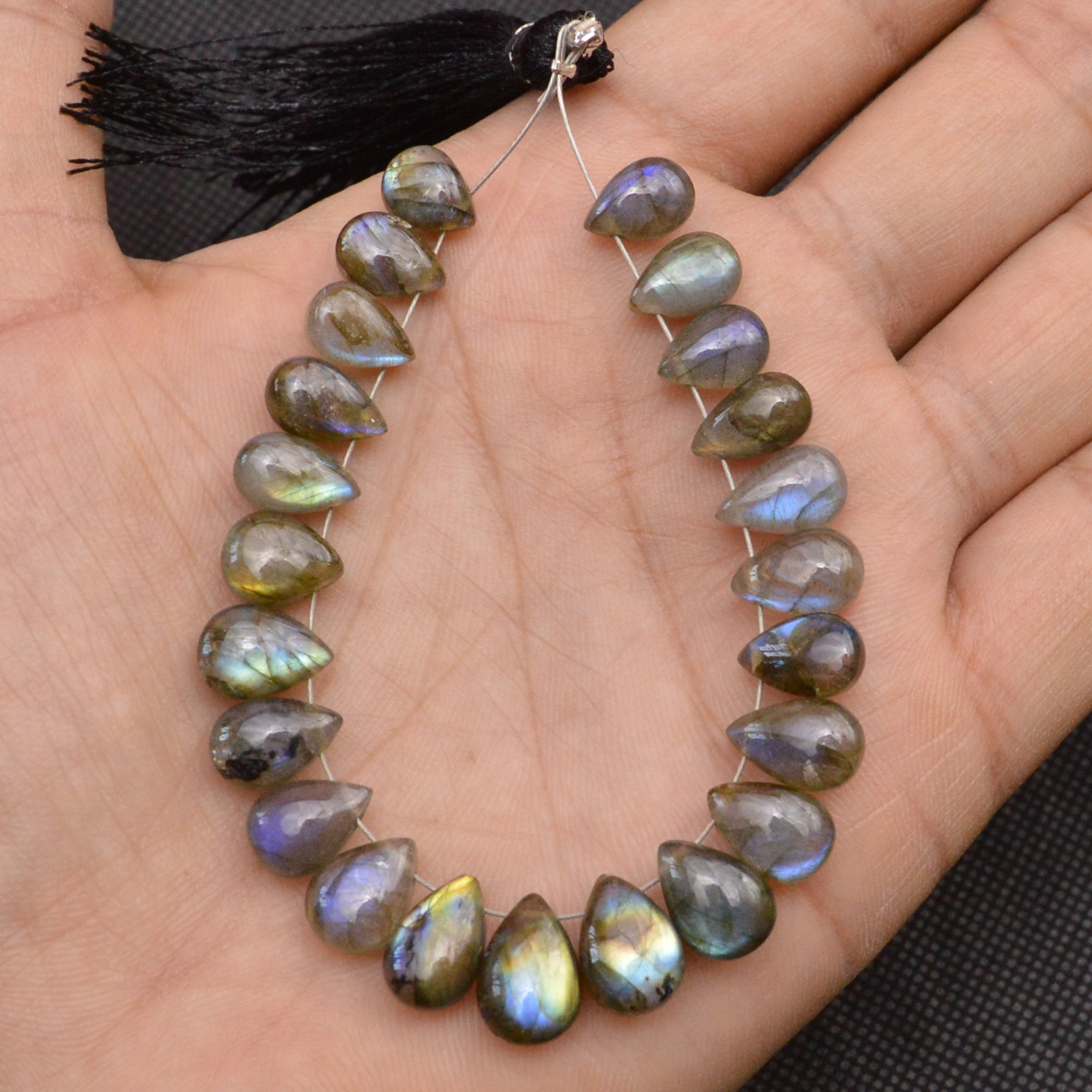 23 Pcs 83 Cts Natural Labradorite Drop Beads Side Drilled Briolette Gemstone 9x6 7x5mm 18659
