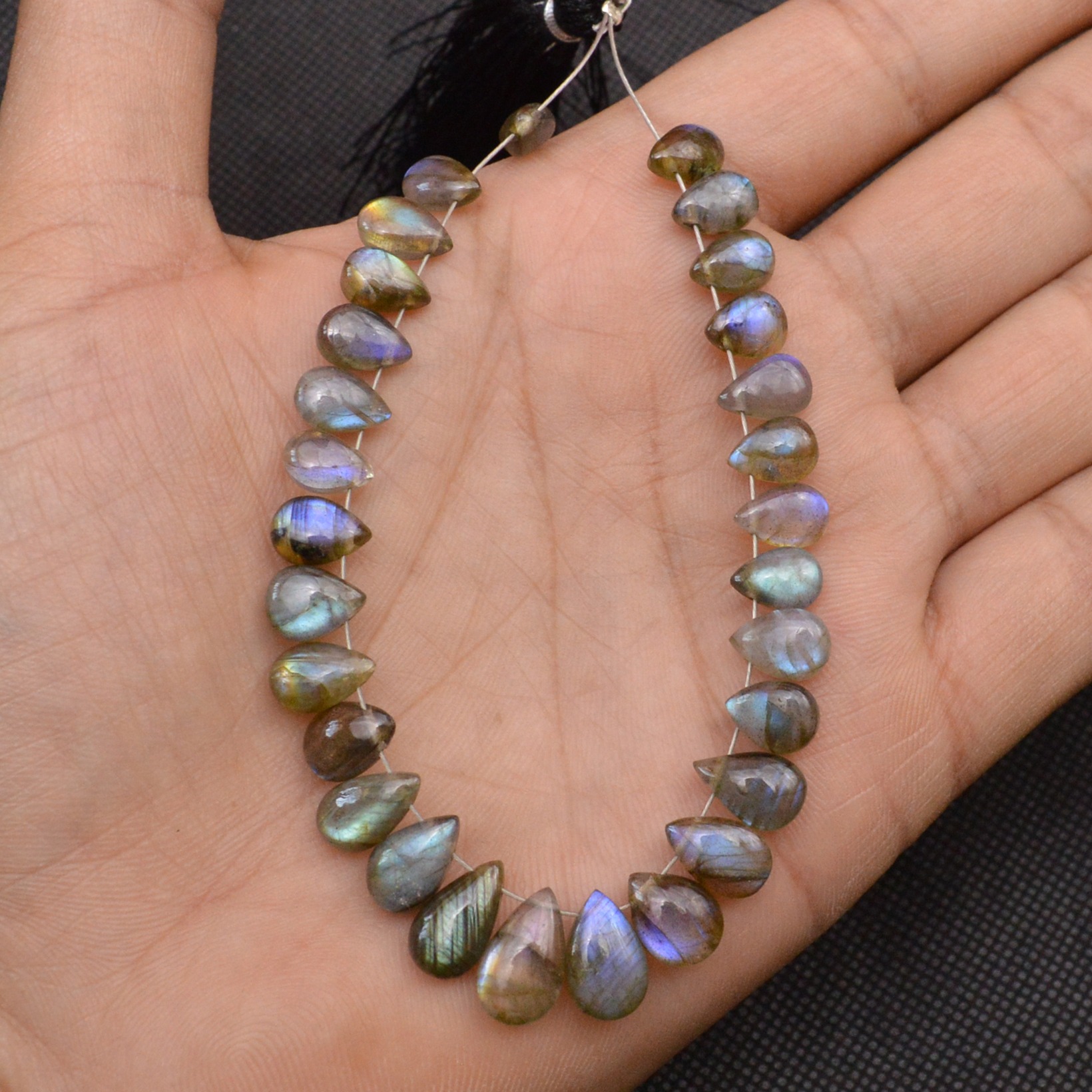 29 Pcs 64 Cts Natural Labradorite Drop Beads Side Drilled Briolette Gemstone 11x6 6x4mm 18660