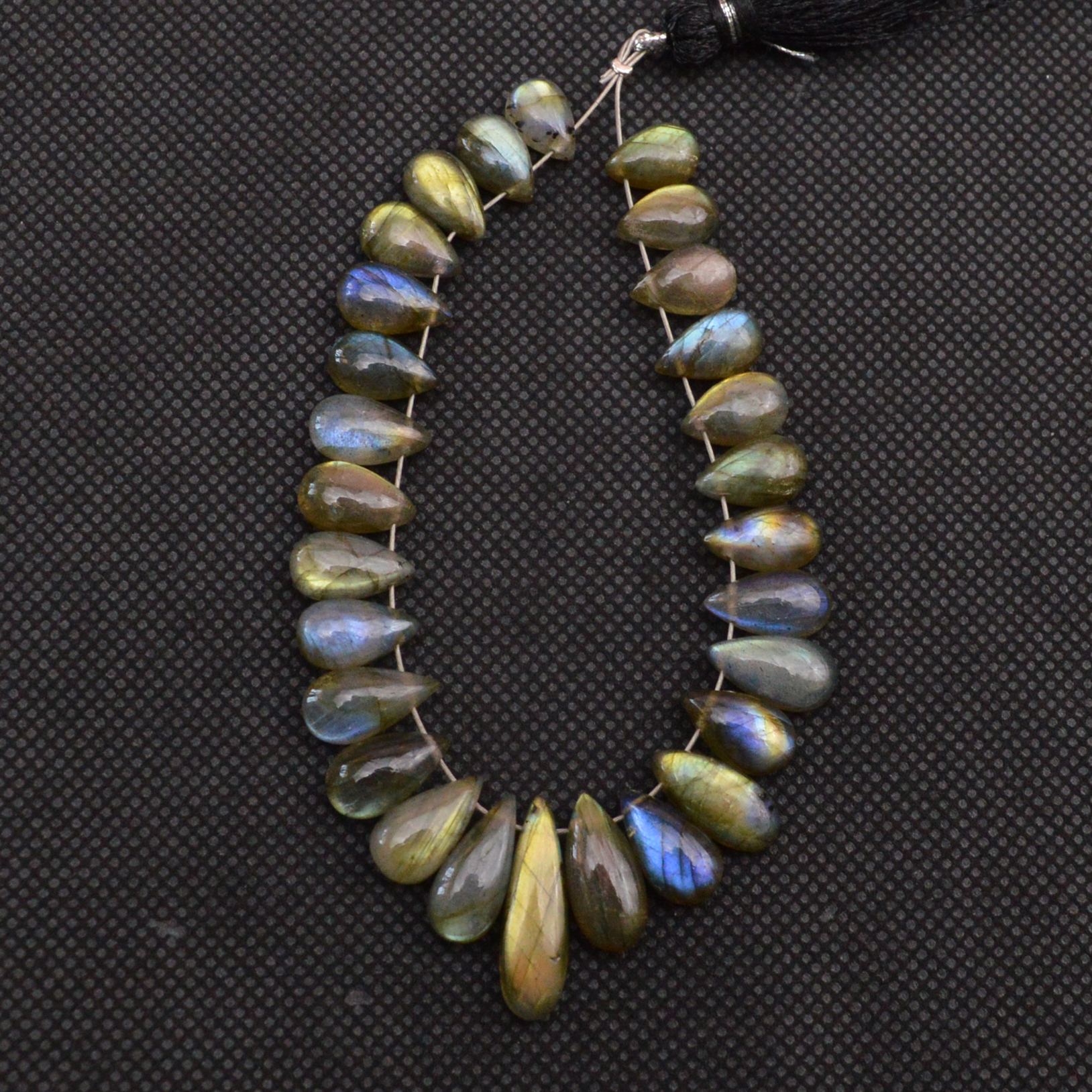 28 Pcs 88 Cts Natural Labradorite Drop Beads Side Drilled Briolette Gemstone 18x4 6x4mm 18661