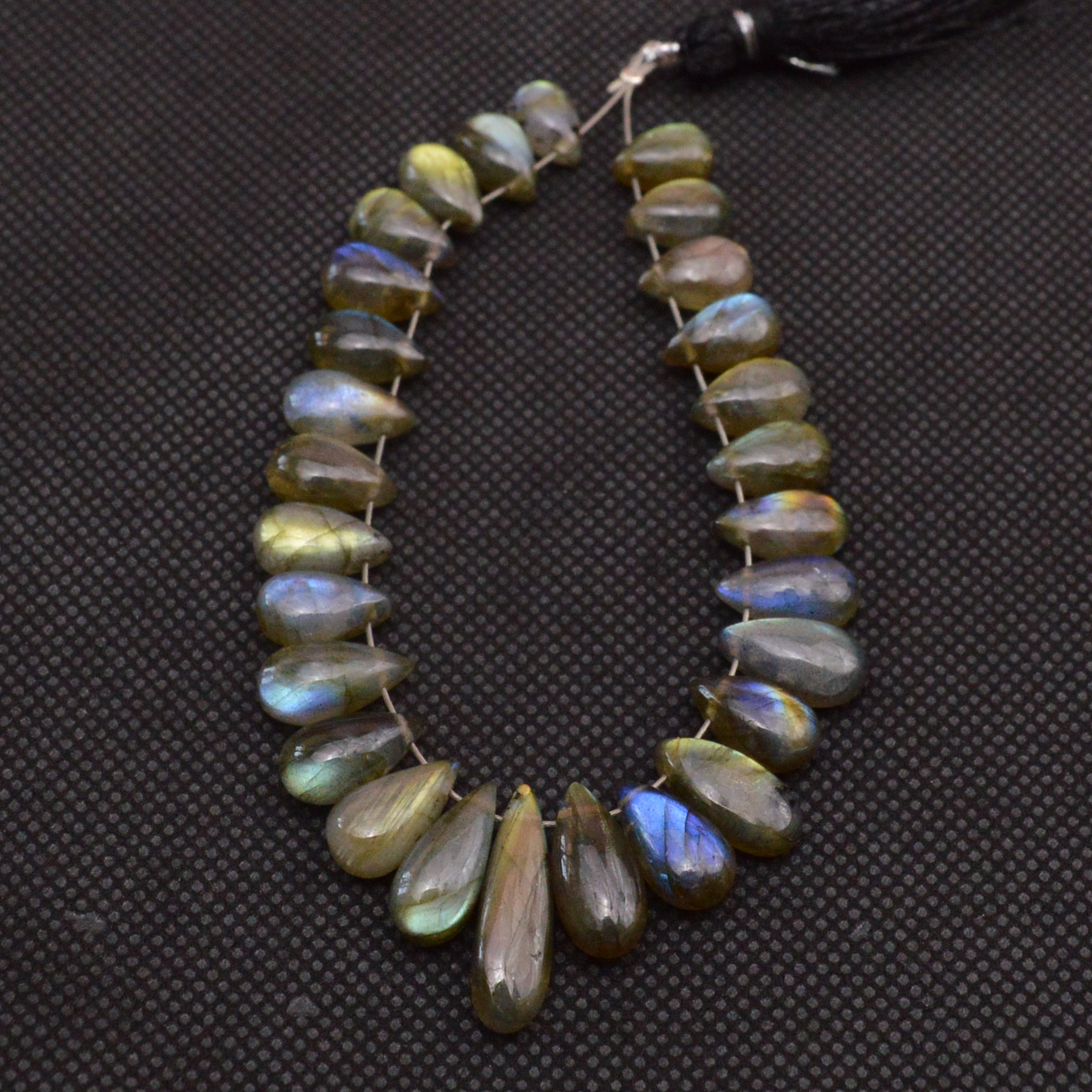 28 Pcs 88 Cts Natural Labradorite Drop Beads Side Drilled Briolette Gemstone 18x4 6x4mm 18661