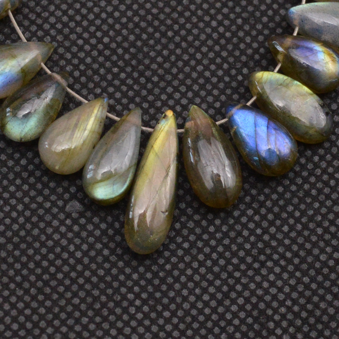 28 Pcs 88 Cts Natural Labradorite Drop Beads Side Drilled Briolette Gemstone 18x4 6x4mm 18661