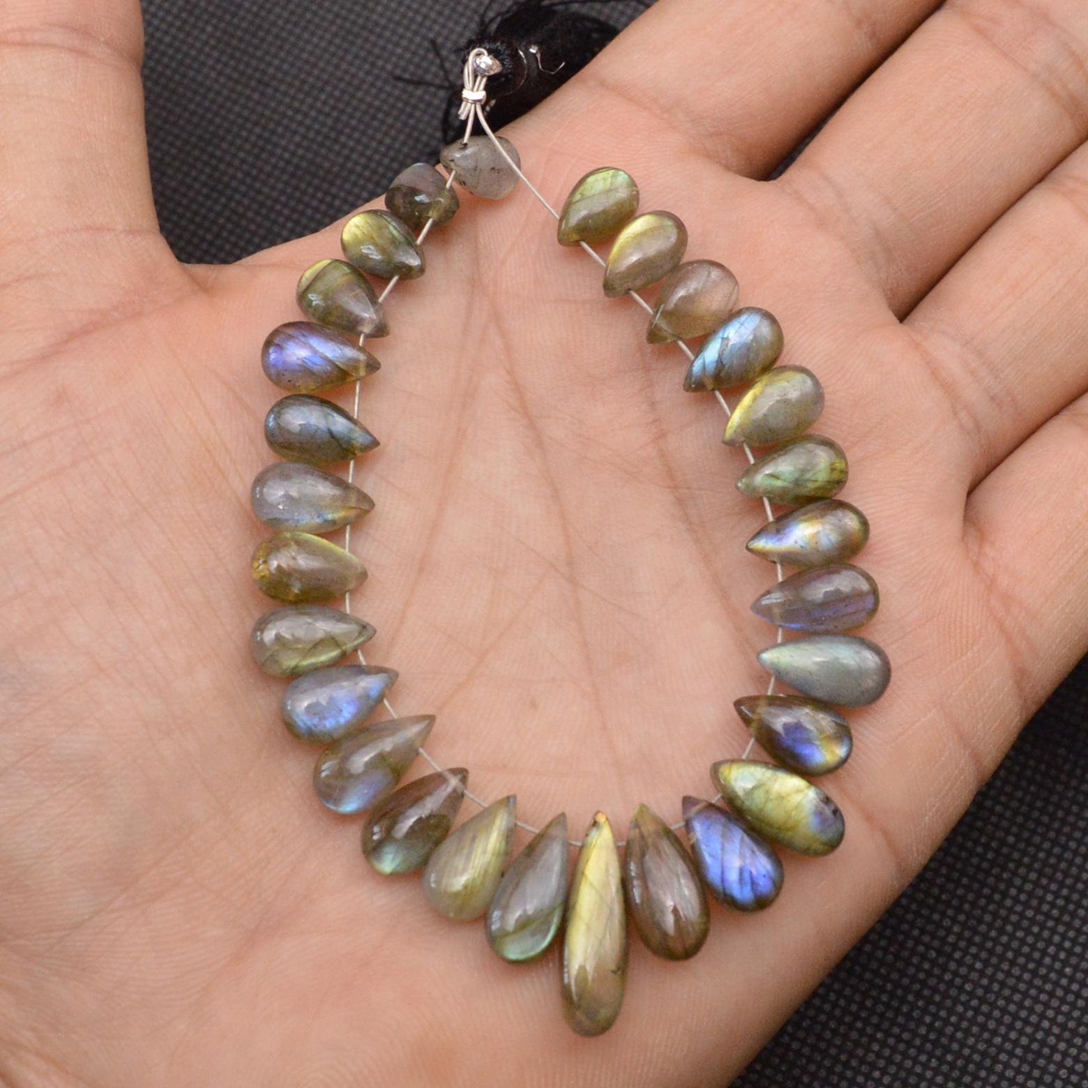 28 Pcs 88 Cts Natural Labradorite Drop Beads Side Drilled Briolette Gemstone 18x4 6x4mm 18661