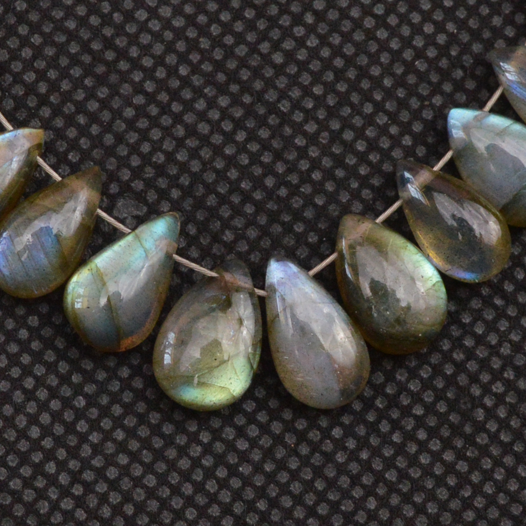 35 Pcs 86 Cts Natural Labradorite Drop Beads Side Drilled Briolette Gemstone 9x5 8x4mm 18662