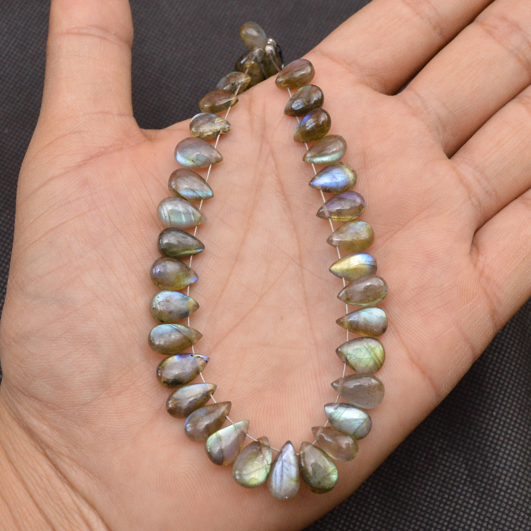 35 Pcs 86 Cts Natural Labradorite Drop Beads Side Drilled Briolette Gemstone 9x5 8x4mm 18662