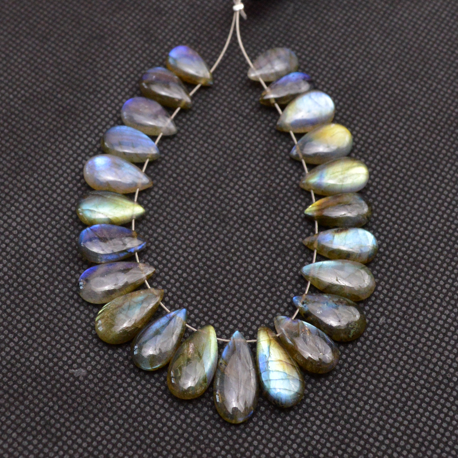 22 Pcs 97 Cts Natural Labradorite Drop Beads Side Drilled Briolette Gemstone 15x6 10x5mm 18663