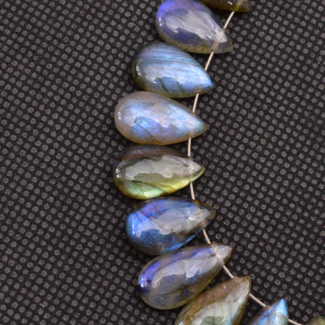 22 Pcs 97 Cts Natural Labradorite Drop Beads Side Drilled Briolette Gemstone 15x6 10x5mm 18663