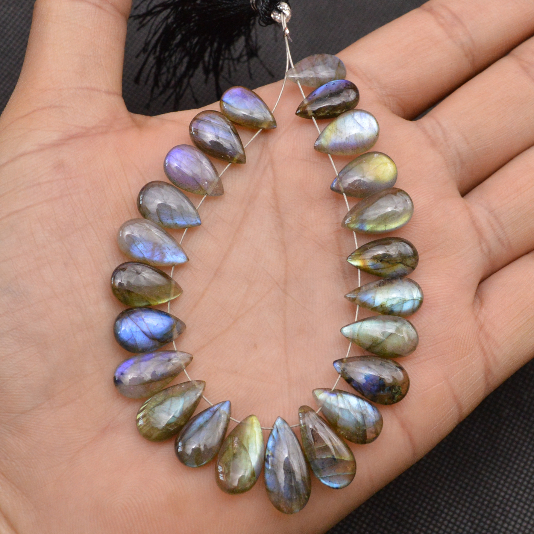 22 Pcs 97 Cts Natural Labradorite Drop Beads Side Drilled Briolette Gemstone 15x6 10x5mm 18663