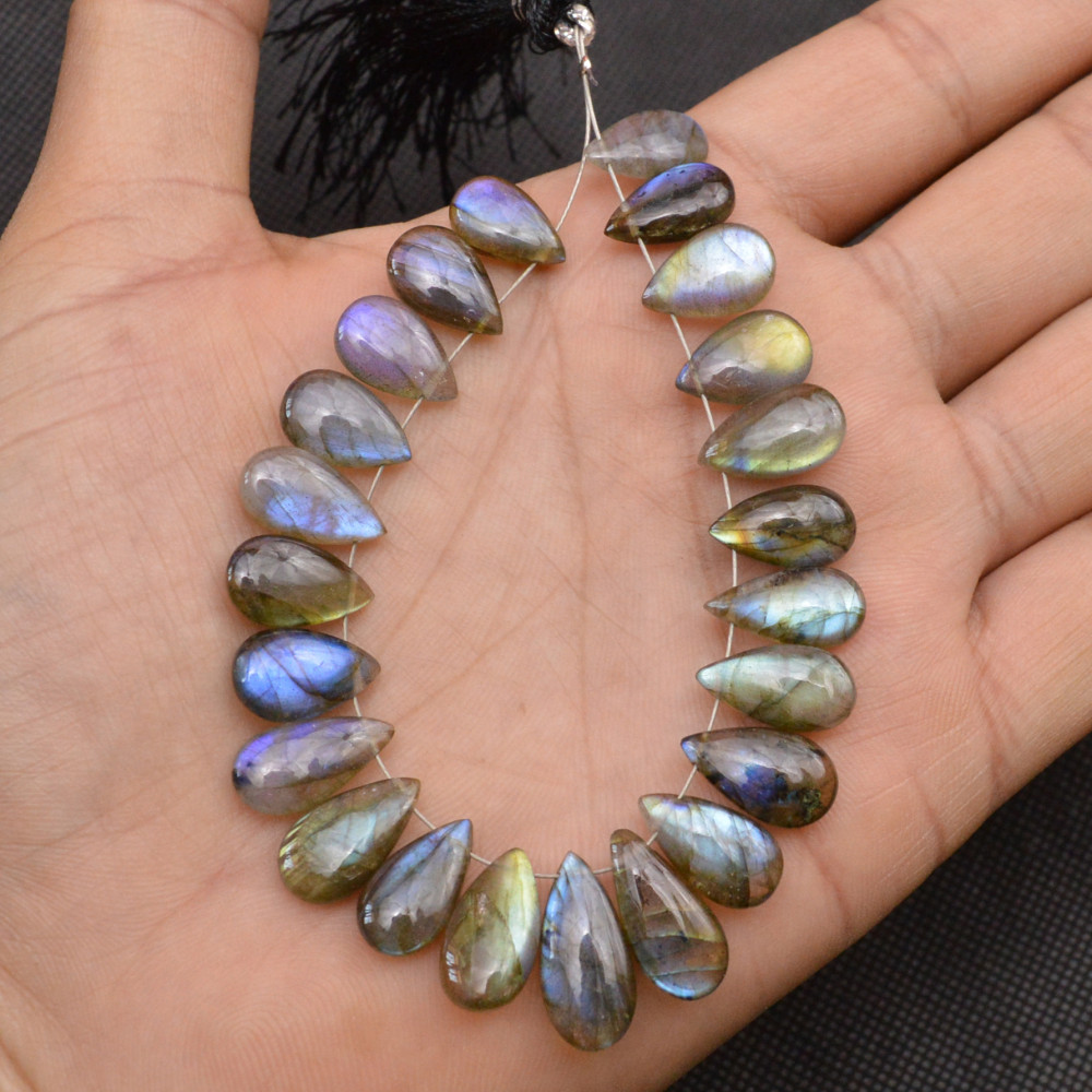 Image of 22 Pcs 97 Cts Natural Labradorite Drop Beads, Side Drilled Briolette Gemstone 15x6 10x5mm #18663