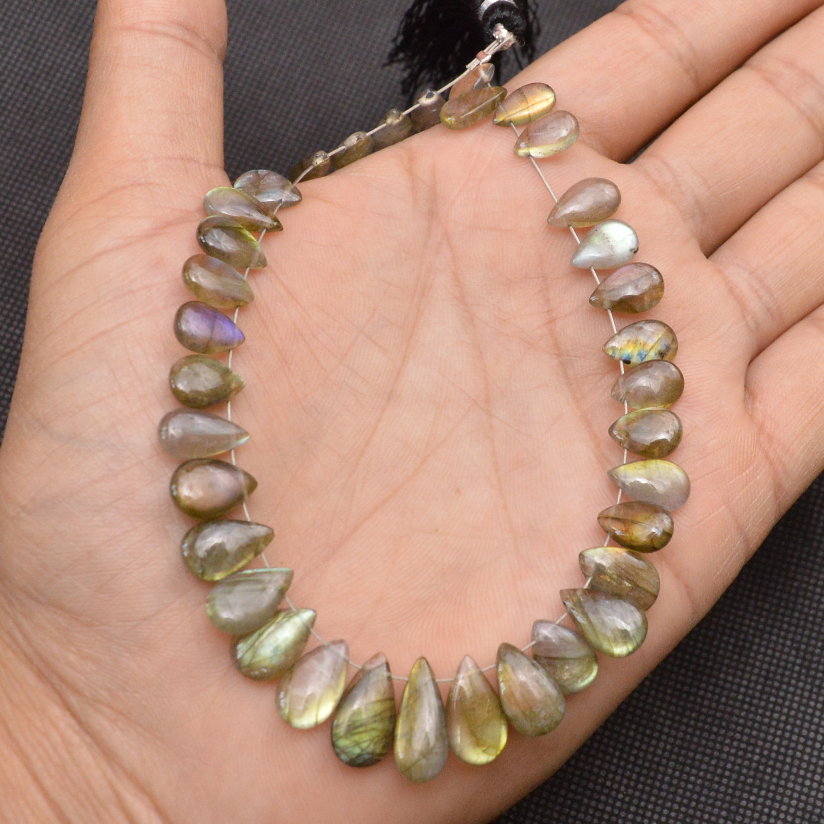 35 Pcs 84 Cts Natural Labradorite Side Drill Tear Drop Briolette Healing Crystal 14x5 9x4mm 18664