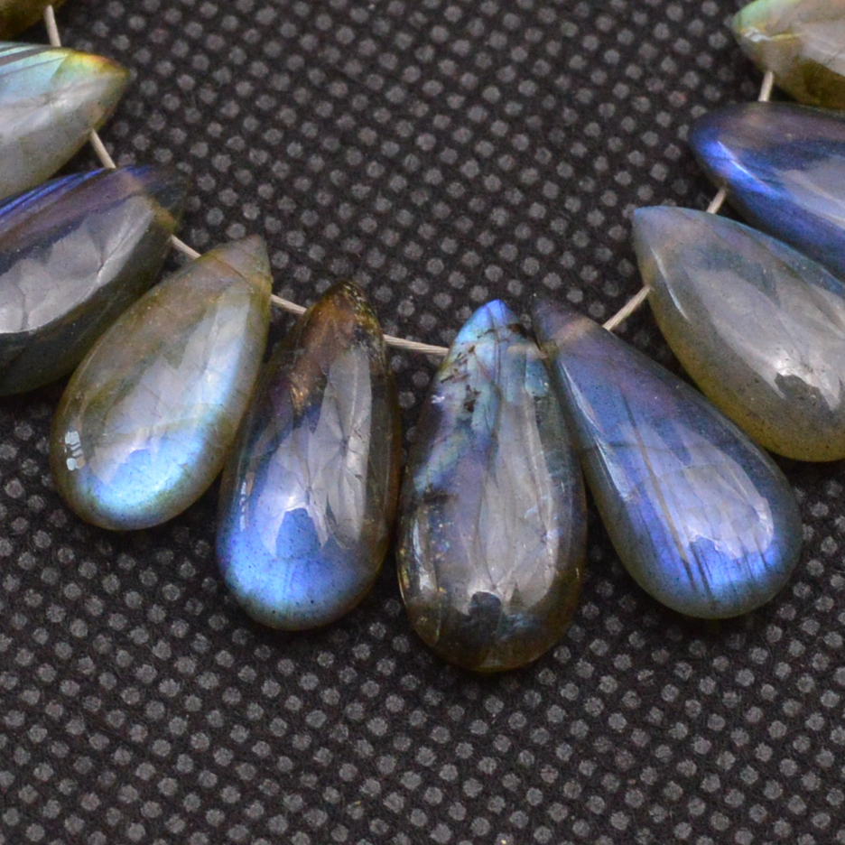 19 Pcs 98 Cts Natural Labradorite Side Drill Tear Drop Briolette Healing Crystal 16x6 11x6mm 18667