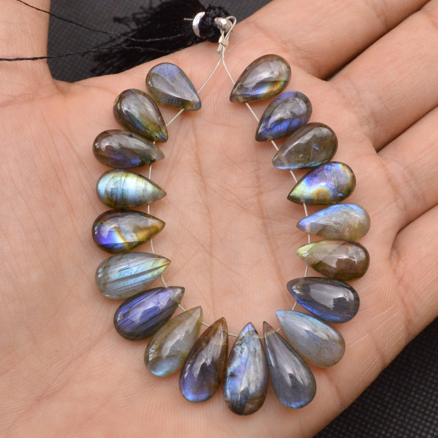 19 Pcs 98 Cts Natural Labradorite Side Drill Tear Drop Briolette Healing Crystal 16x6 11x6mm 18667