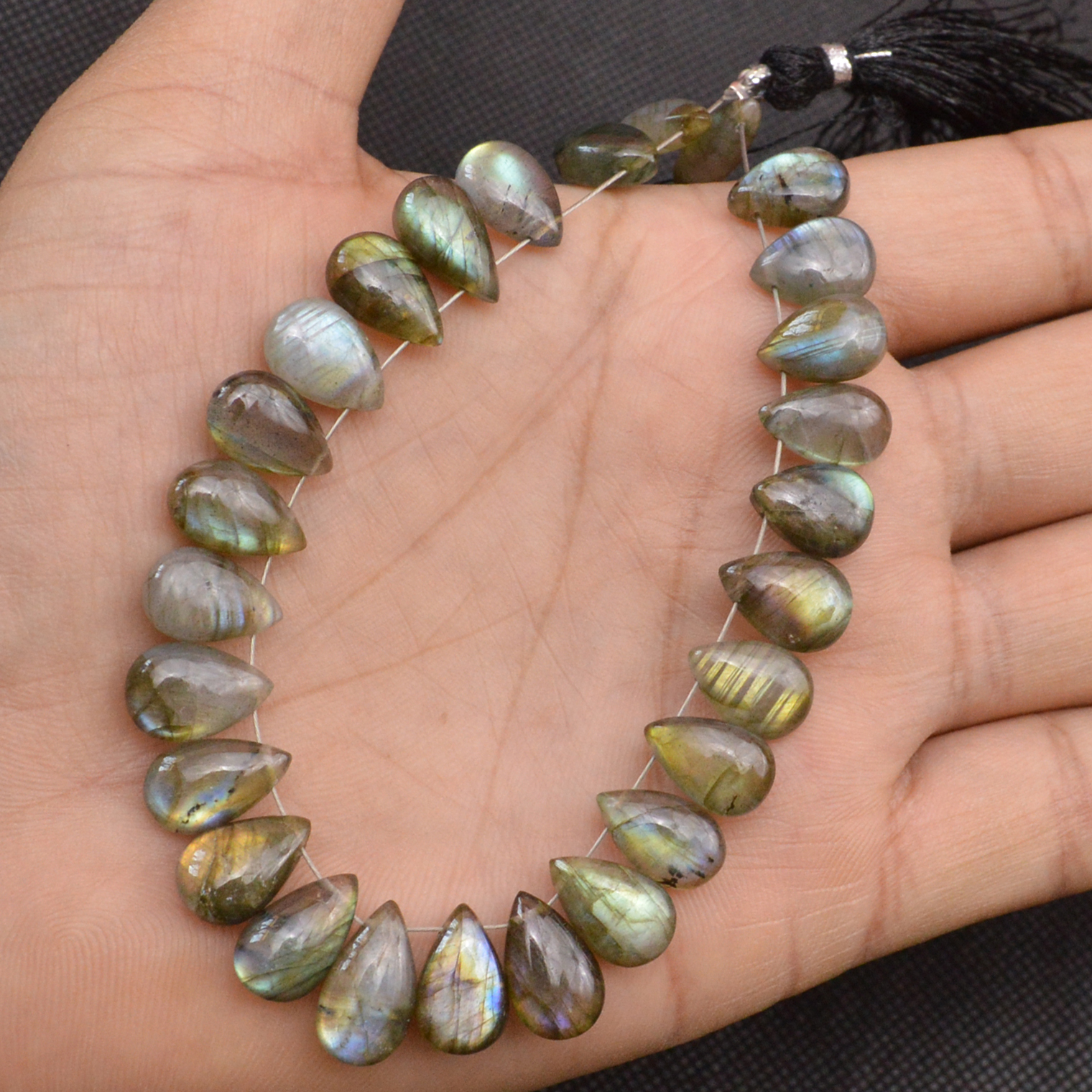 27 Pcs 120 Cts Natural Labradorite Side Drill Tear Drop Briolette Healing Crystal 12x6 11x7mm 18671