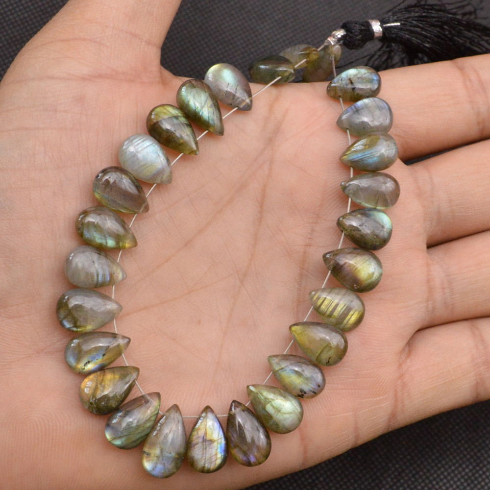 Image of 27 Pcs 120 Cts Natural Labradorite Side Drill Tear Drop Briolette Healing Crystal 12x6 11x7mm #18671