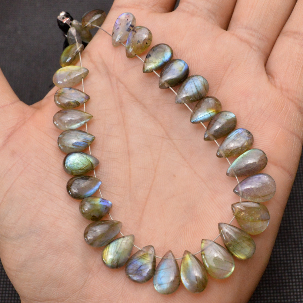 Image of 29 Pcs 99 Cts Natural Labradorite Side Drill Tear Drop Briolette Healing Crystal 12x6 10x6mm #18673