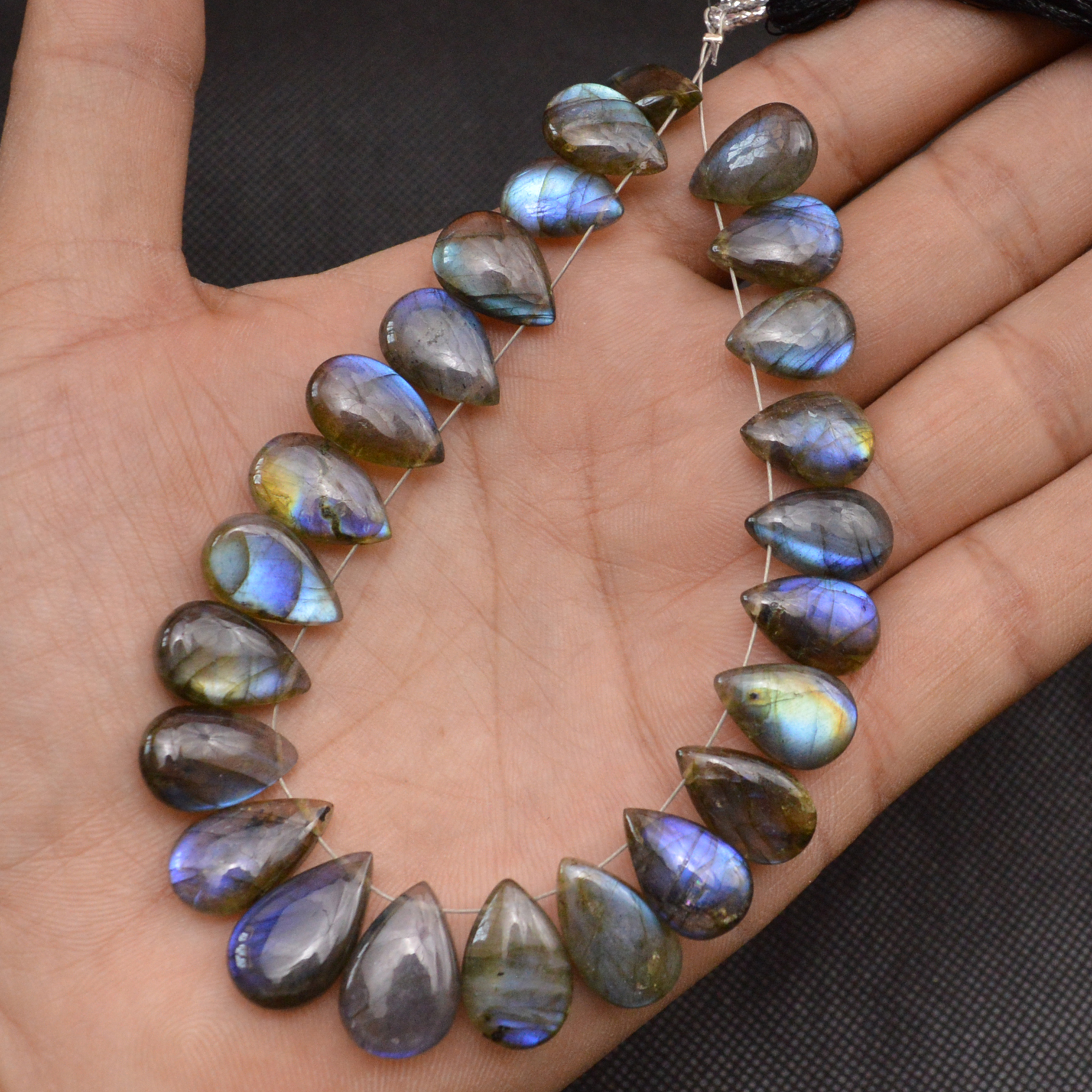 24 Pcs 160 Cts Natural Labradorite Side Drill Tear Drop Briolette Healing Crystal 16x9 13x8mm 18674