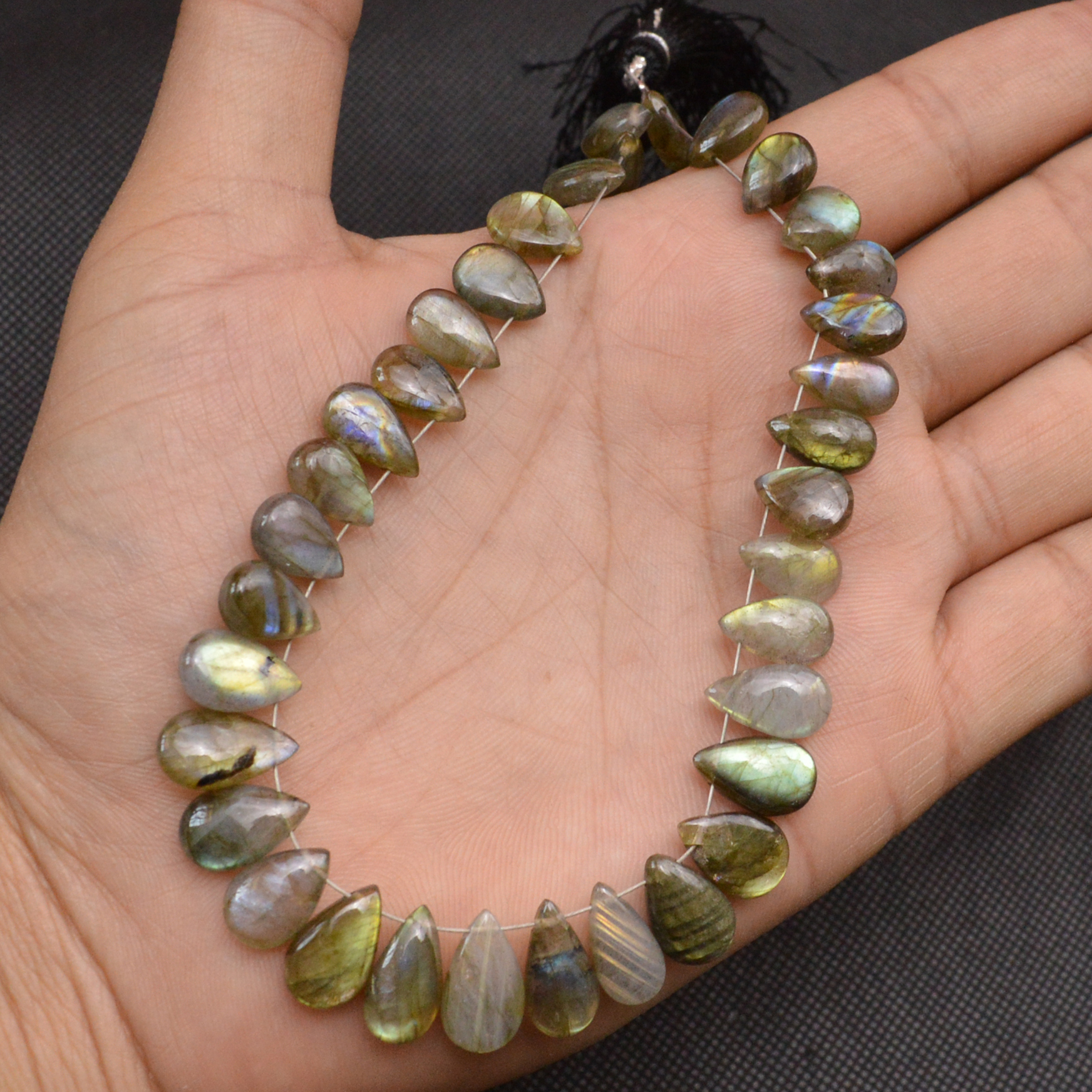 35 Pcs 123 Cts Natural Labradorite Side Drill Tear Drop Briolette Healing Crystal 13x7 9x6mm 18675