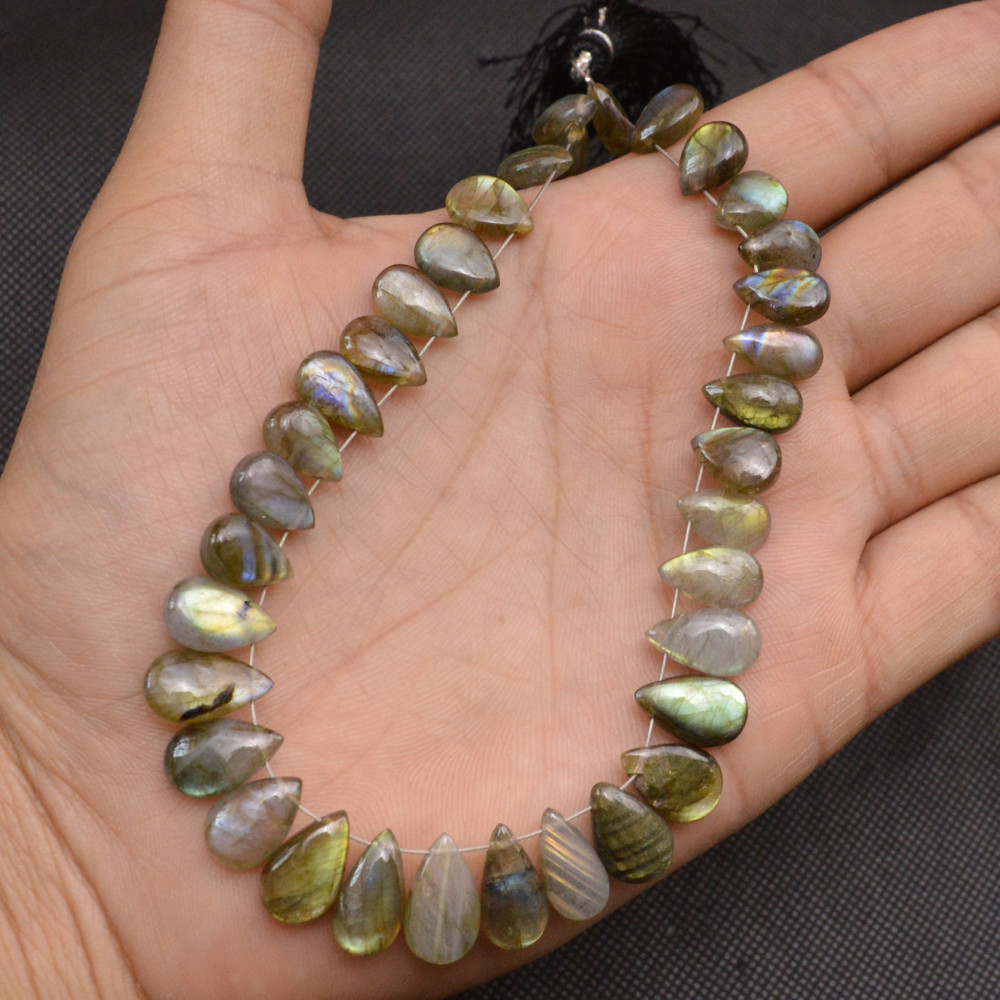 Image of 35 Pcs 123 Cts Natural Labradorite Side Drill Tear Drop Briolette Healing Crystal 13x7 9x6mm #18675
