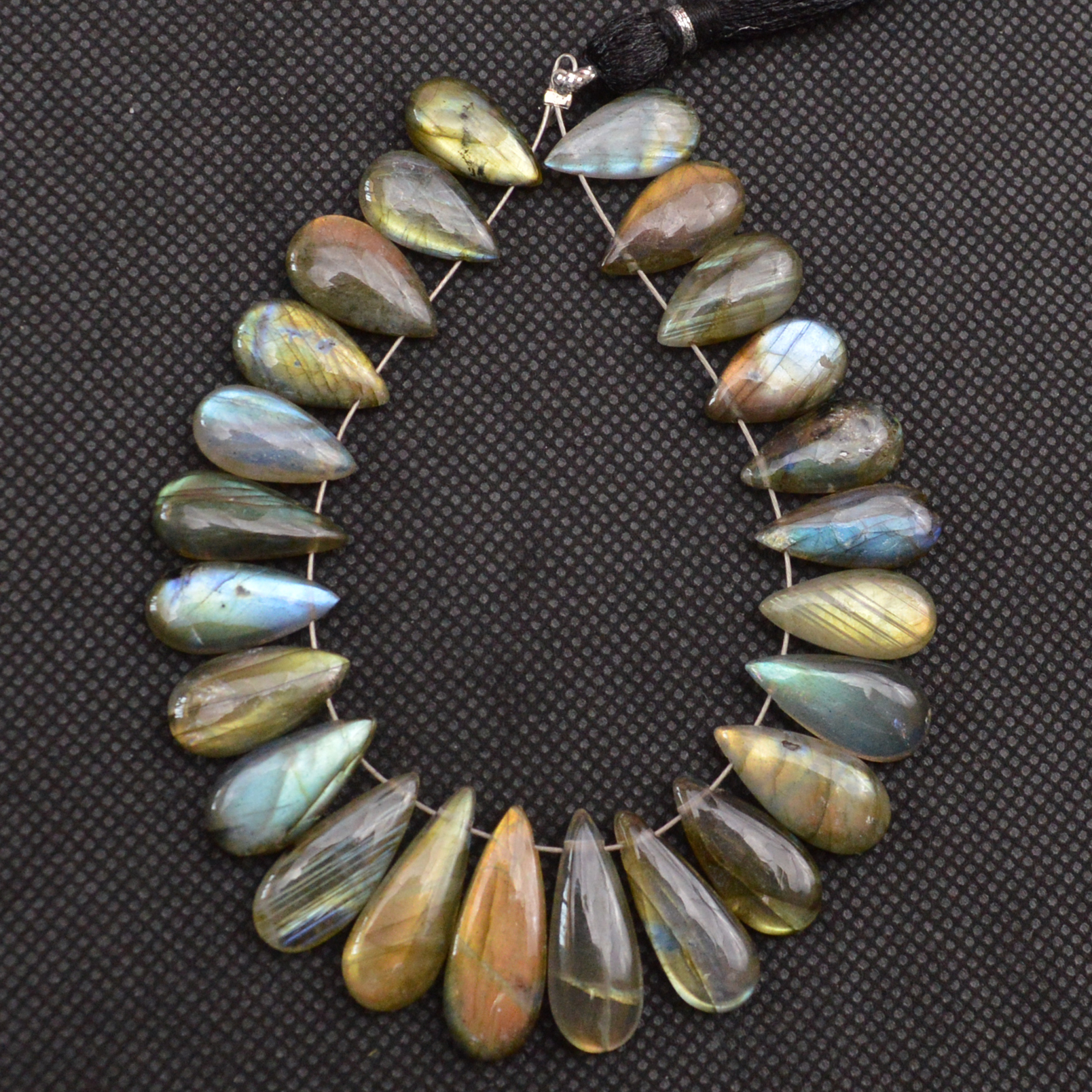 24 Pcs 112 Cts Natural Labradorite Side Drill Tear Drop Briolette Healing Crystal 19x6 9x6mm 18678