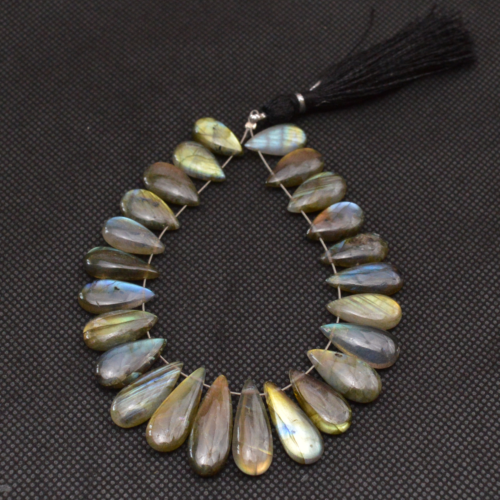 24 Pcs 112 Cts Natural Labradorite Side Drill Tear Drop Briolette Healing Crystal 19x6 9x6mm 18678