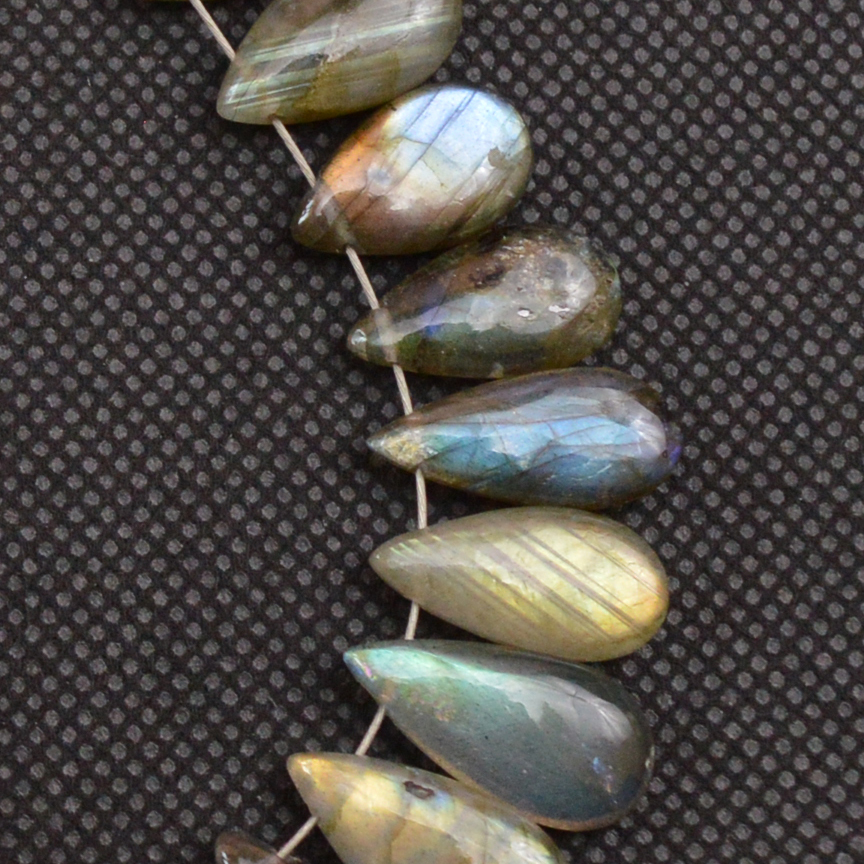 24 Pcs 112 Cts Natural Labradorite Side Drill Tear Drop Briolette Healing Crystal 19x6 9x6mm 18678