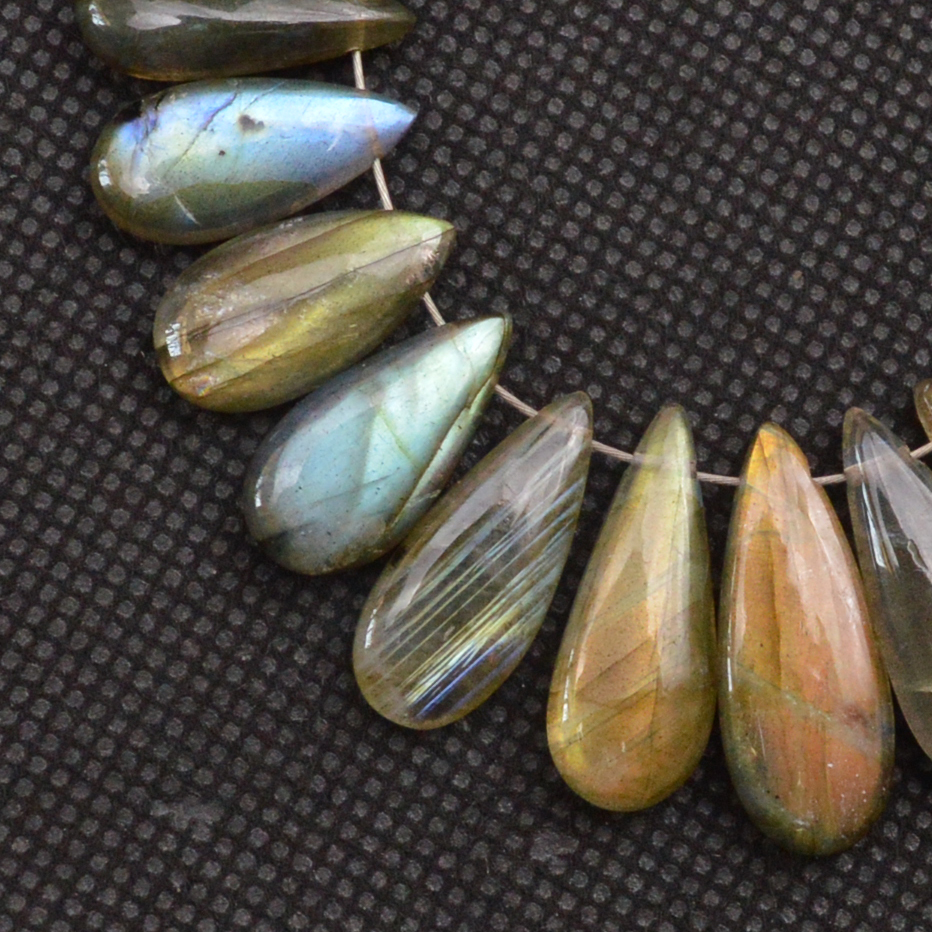 24 Pcs 112 Cts Natural Labradorite Side Drill Tear Drop Briolette Healing Crystal 19x6 9x6mm 18678