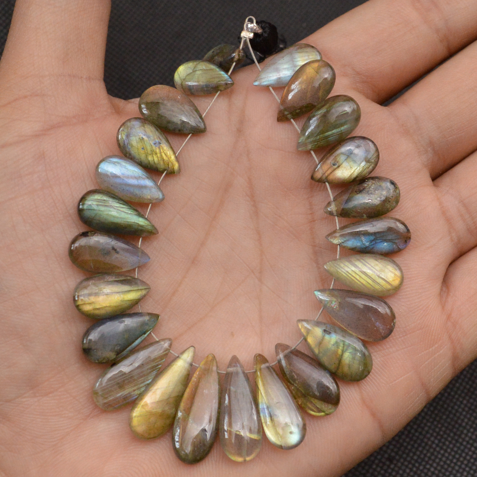 24 Pcs 112 Cts Natural Labradorite Side Drill Tear Drop Briolette Healing Crystal 19x6 9x6mm 18678