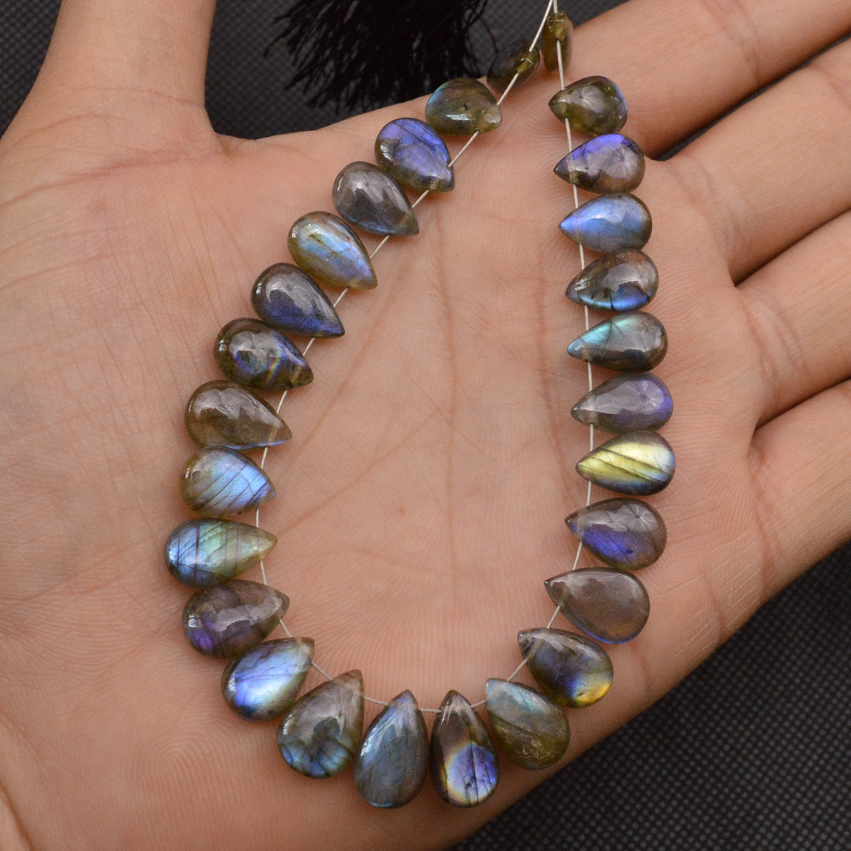 27 Pcs 95 Cts Natural Labradorite Side Drill Tear Drop Briolette Healing Crystal 11x6 9x6mm 18679