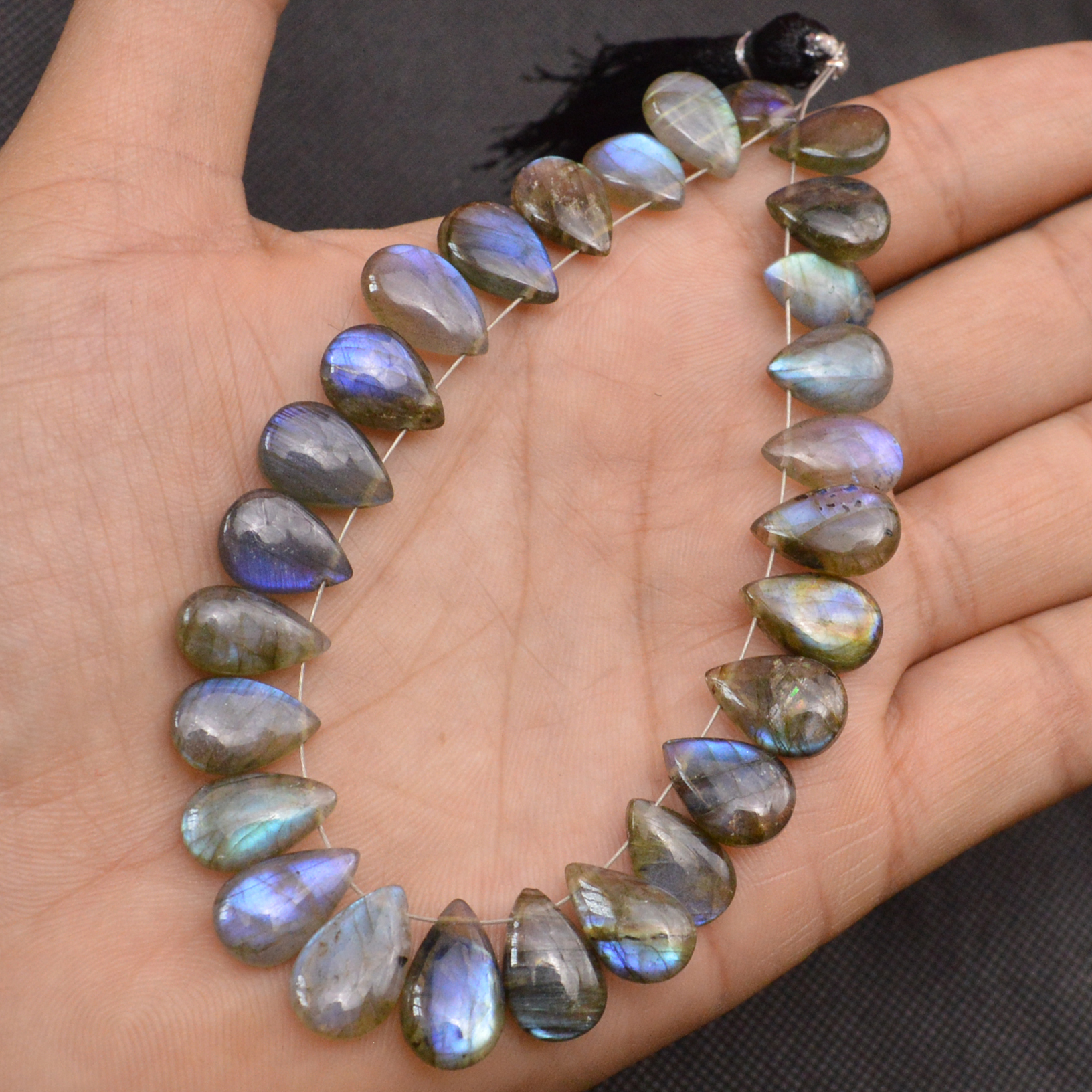 27 Pcs 118 Cts Natural Labradorite Side Drill Tear Drop Briolette Healing Crystal 14x7 10x7mm 18680