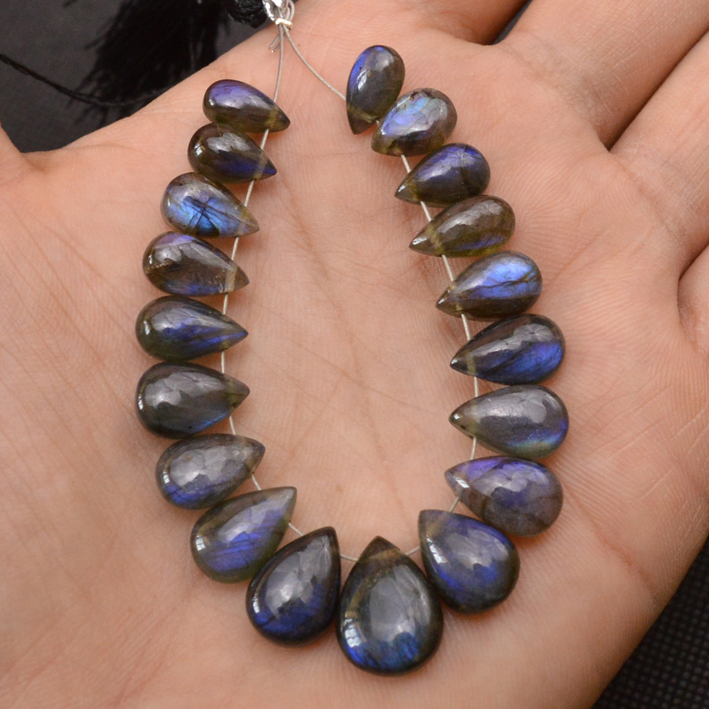 19 Pcs 75 Cts Natural Labradorite Side Drill Tear Drop Briolette Healing Crystal 13x9 9x4mm 18683