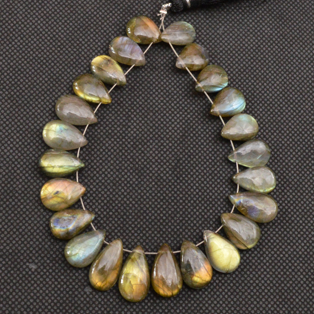 Image of 24 Pcs 107 Cts Natural Labradorite Side Drill Tear Drop Briolette Healing Crystal 15x7 11x7mm #18686